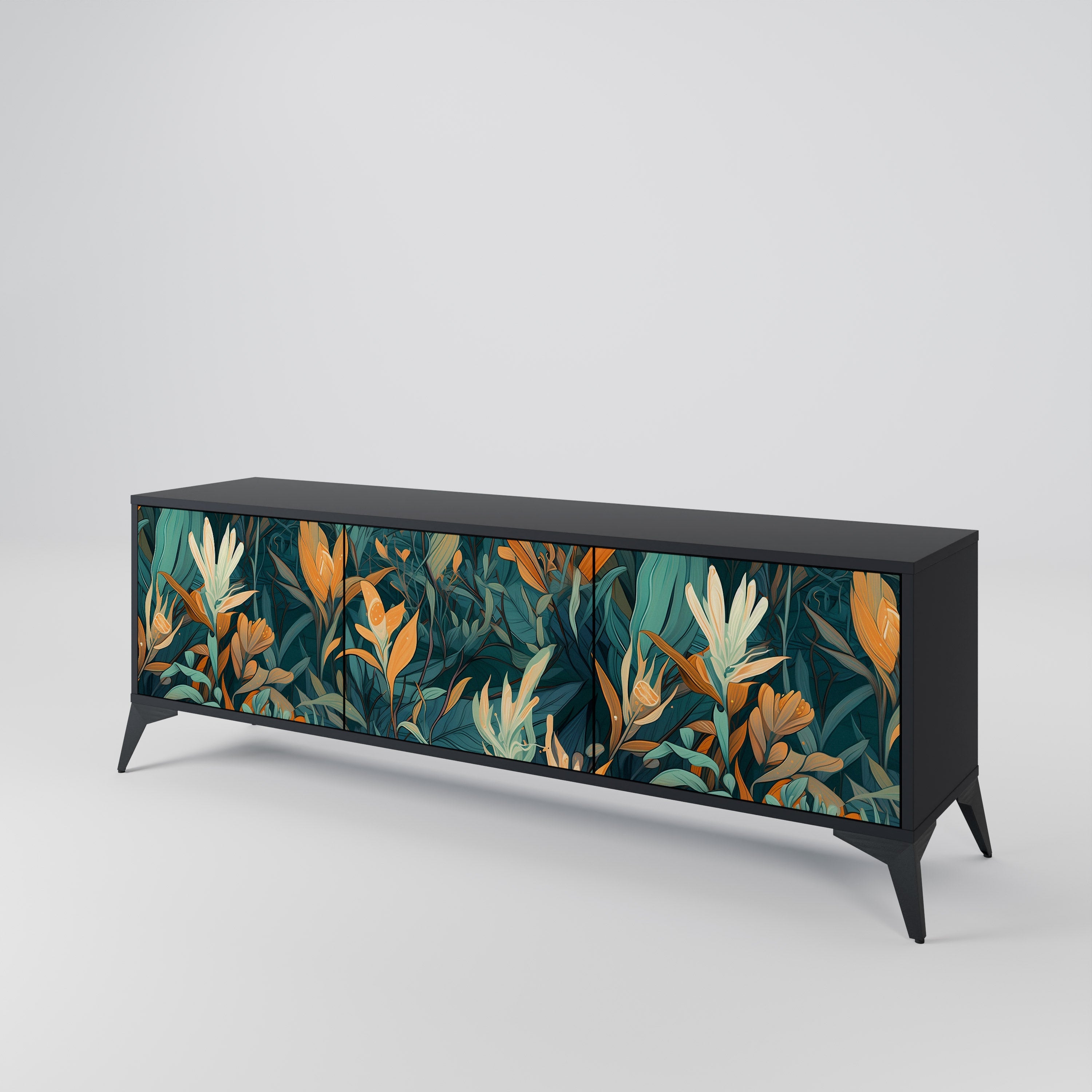 FLORAL SERENITY 3-türiger TV-Ständer in Schwarz