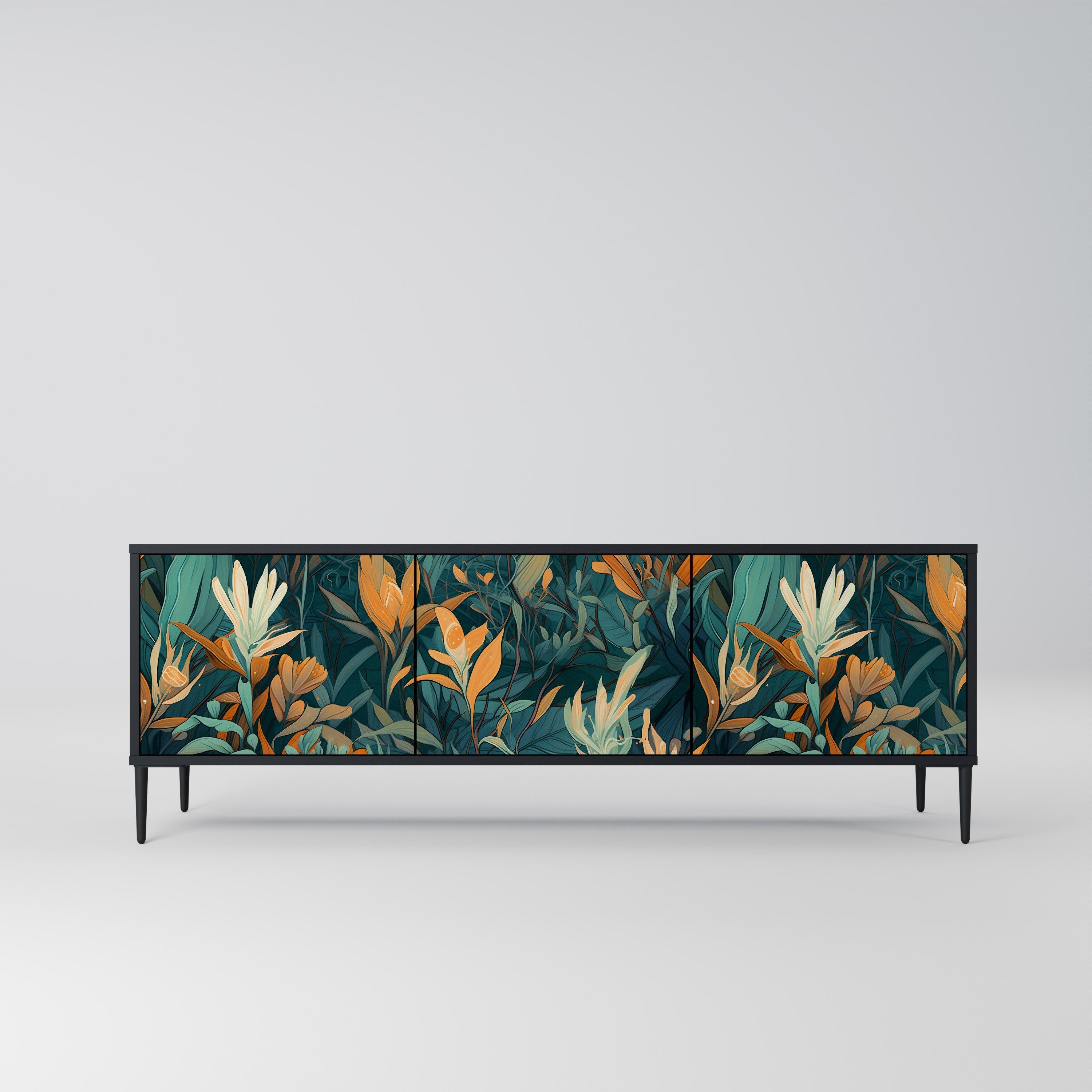 FLORAL SERENITY 3-türiger TV-Ständer in Schwarz