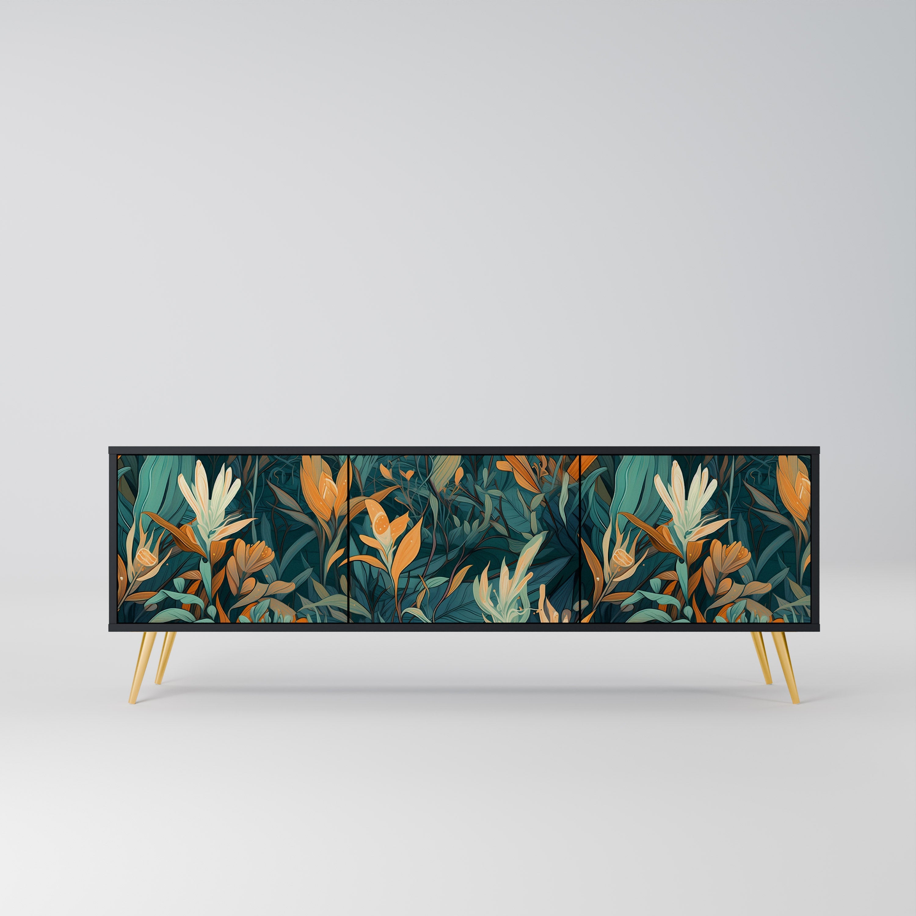 FLORAL SERENITY 3-türiger TV-Ständer in Schwarz