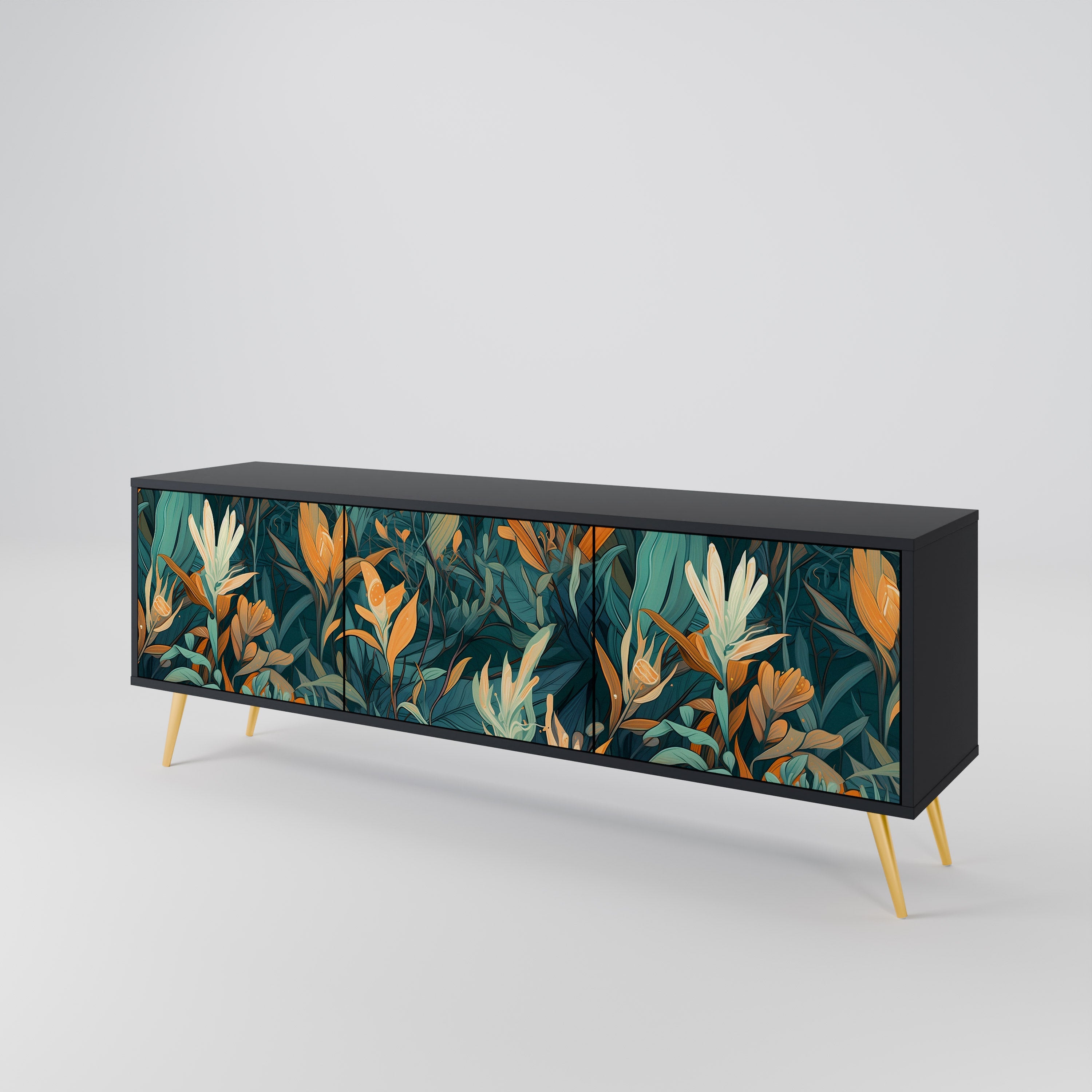 FLORAL SERENITY 3-türiger TV-Ständer in Schwarz