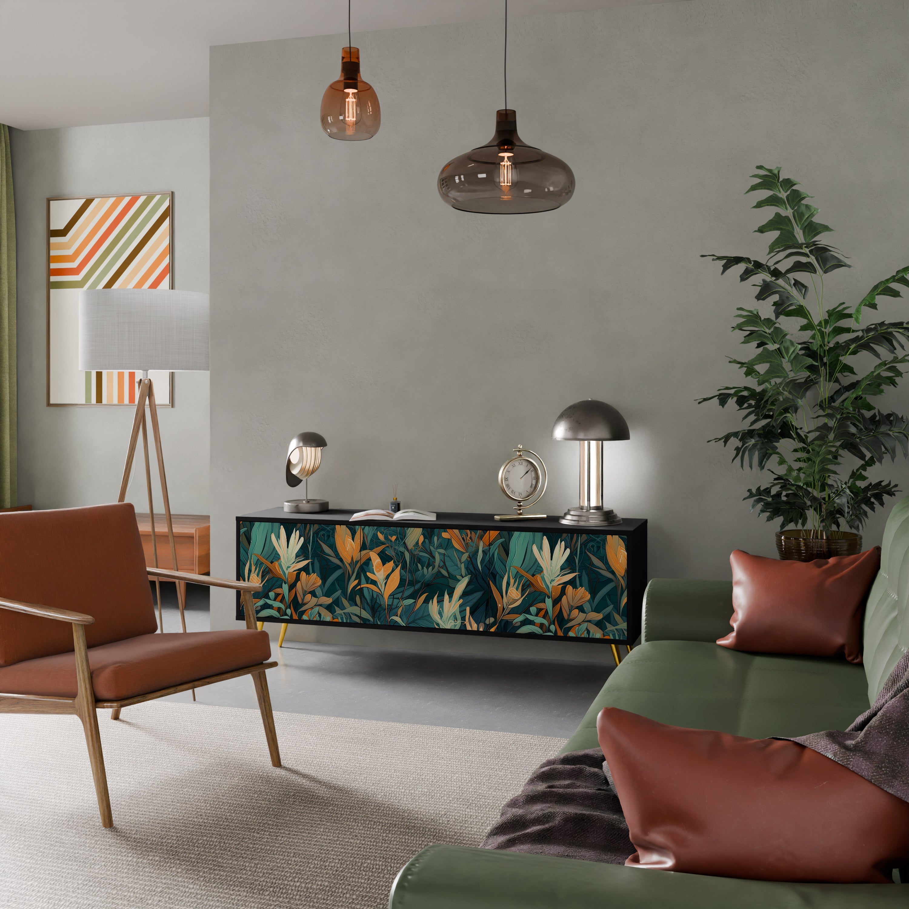FLORAL SERENITY 3-türiger TV-Ständer in Schwarz