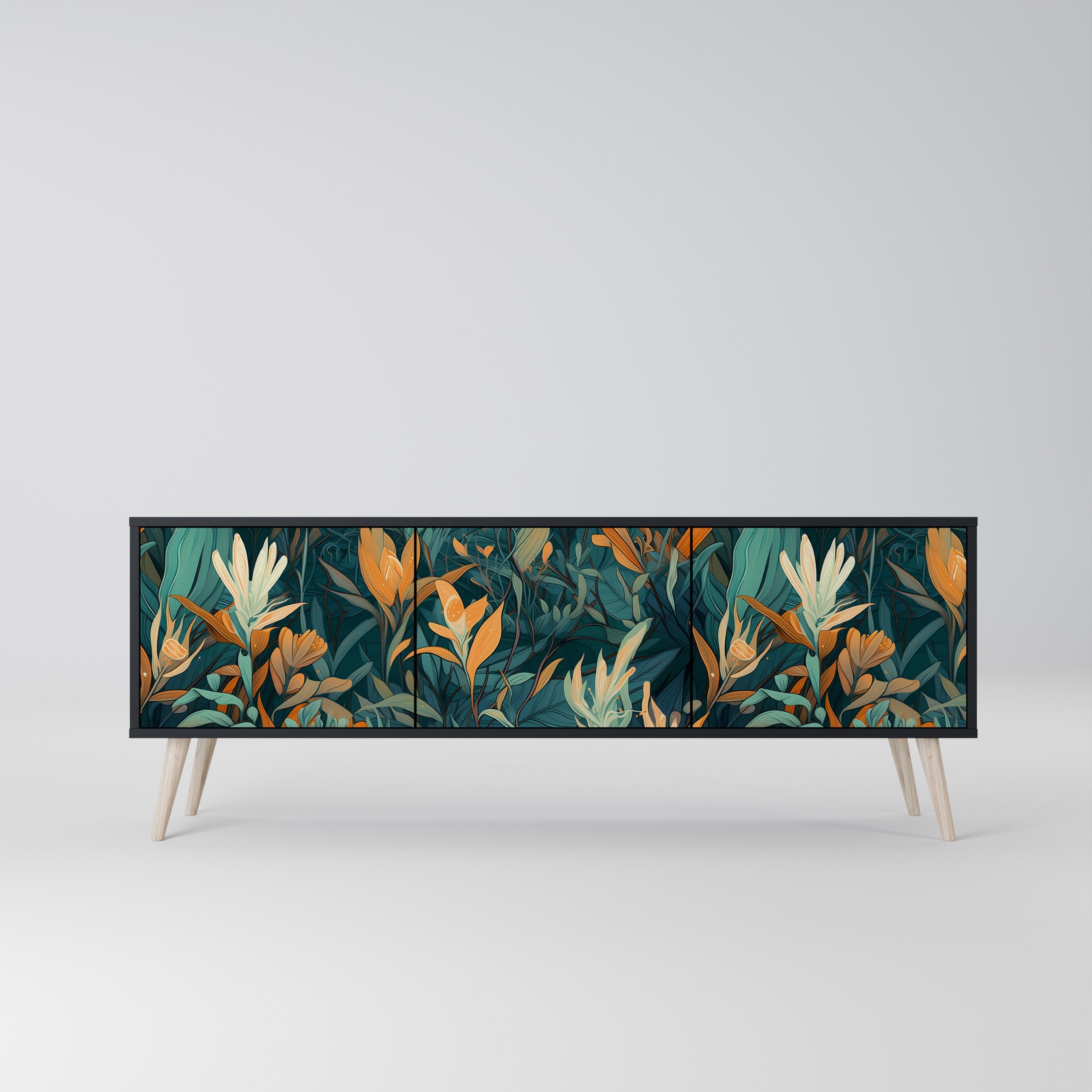 FLORAL SERENITY 3-türiger TV-Ständer in Schwarz