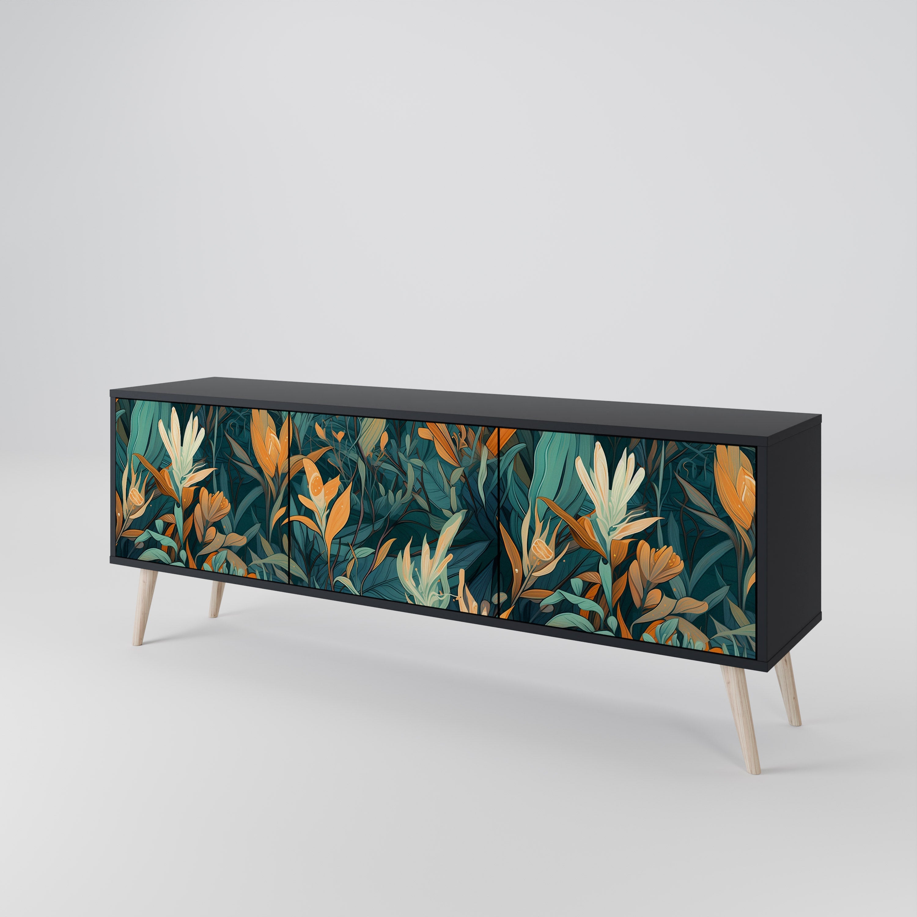 FLORAL SERENITY 3-türiger TV-Ständer in Schwarz