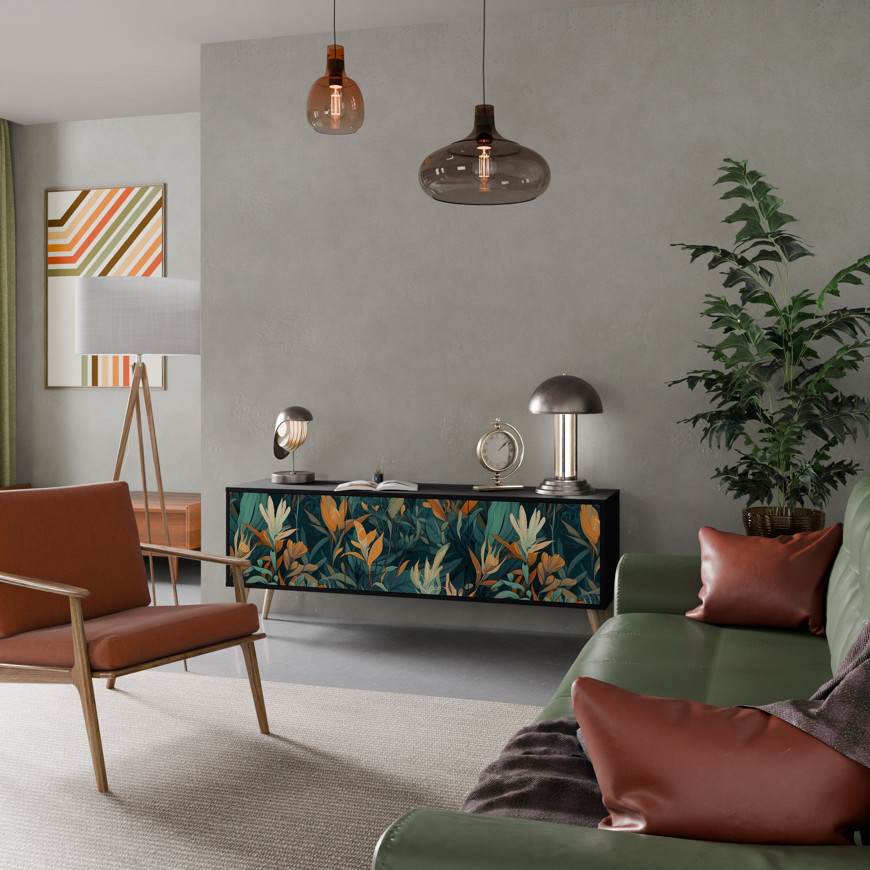 FLORAL SERENITY 3-türiger TV-Ständer in Schwarz
