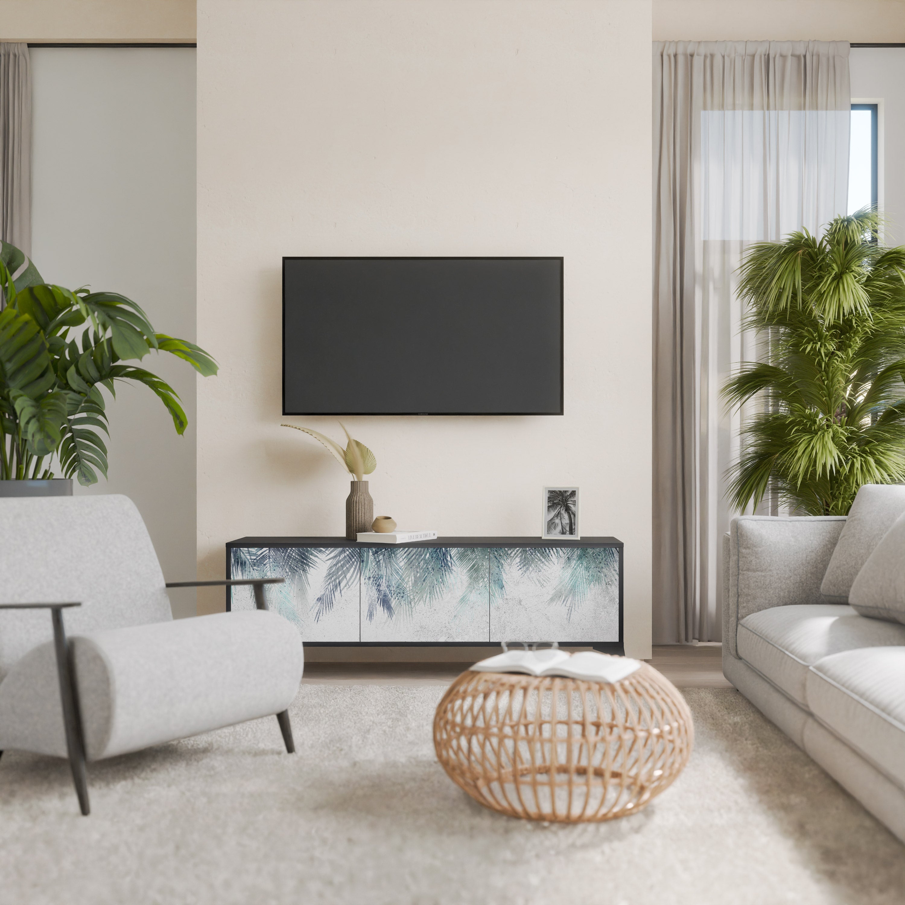 PALM VEIL 3-türiger TV-Ständer in Schwarz