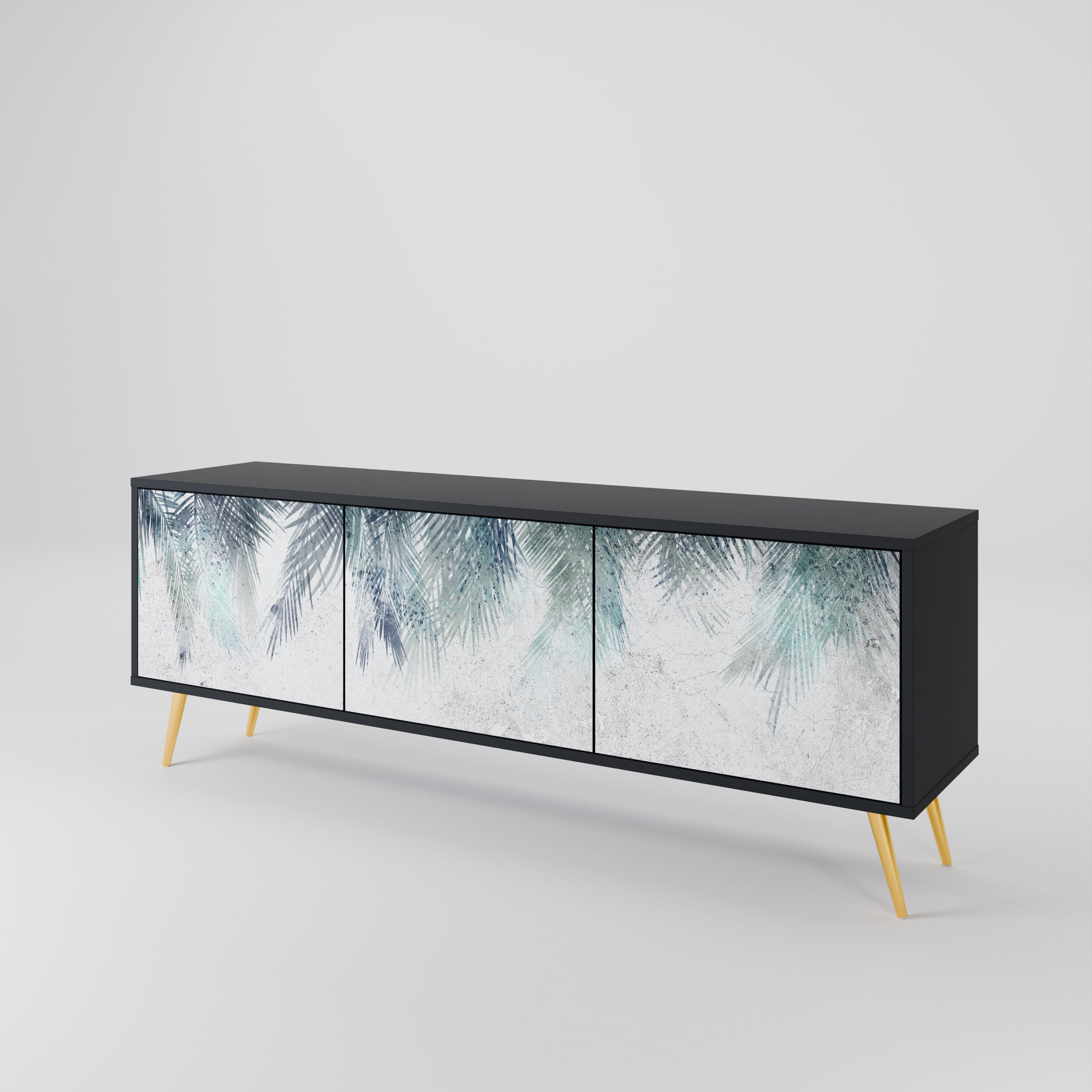 PALM VEIL 3-türiger TV-Ständer in Schwarz