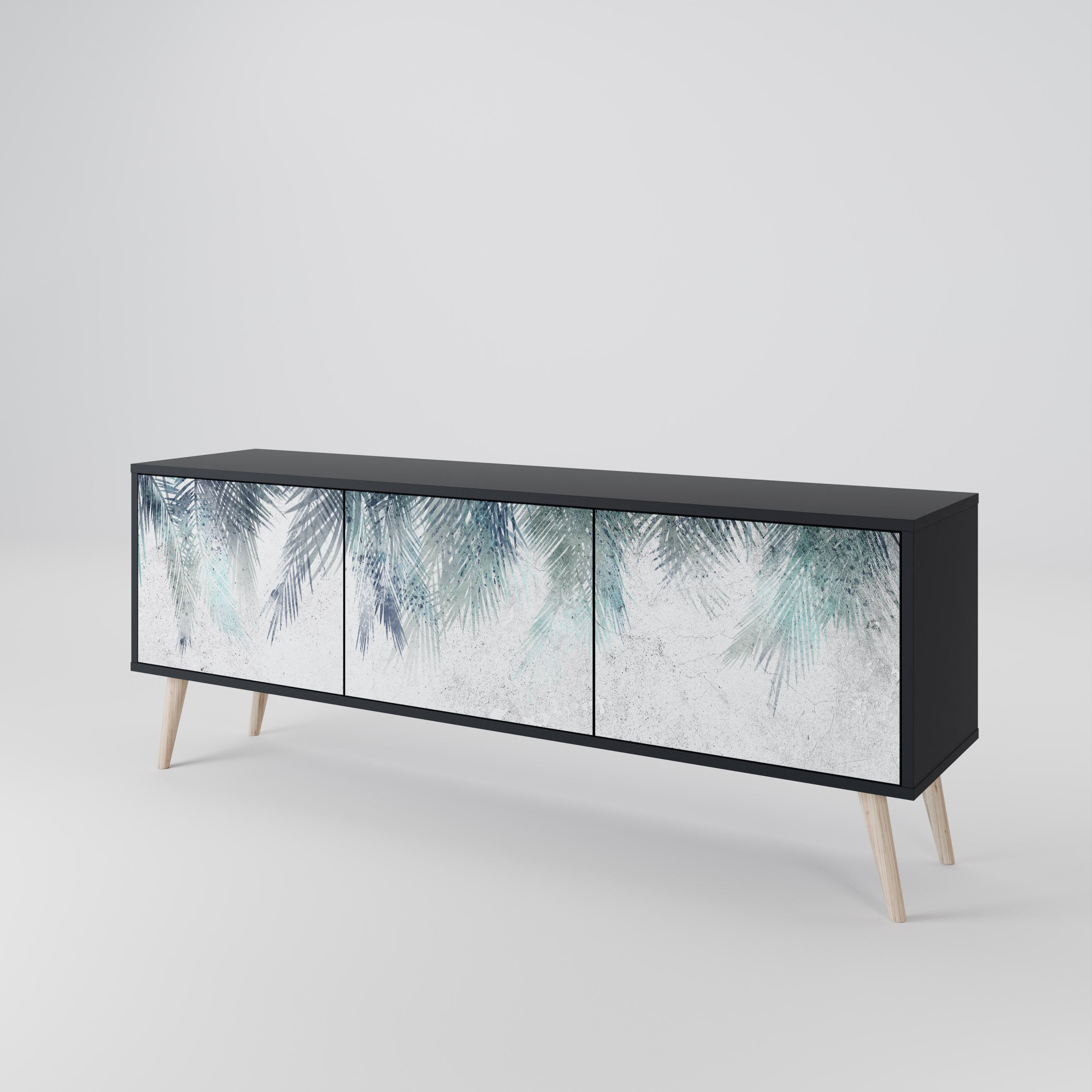 PALM VEIL 3-türiger TV-Ständer in Schwarz