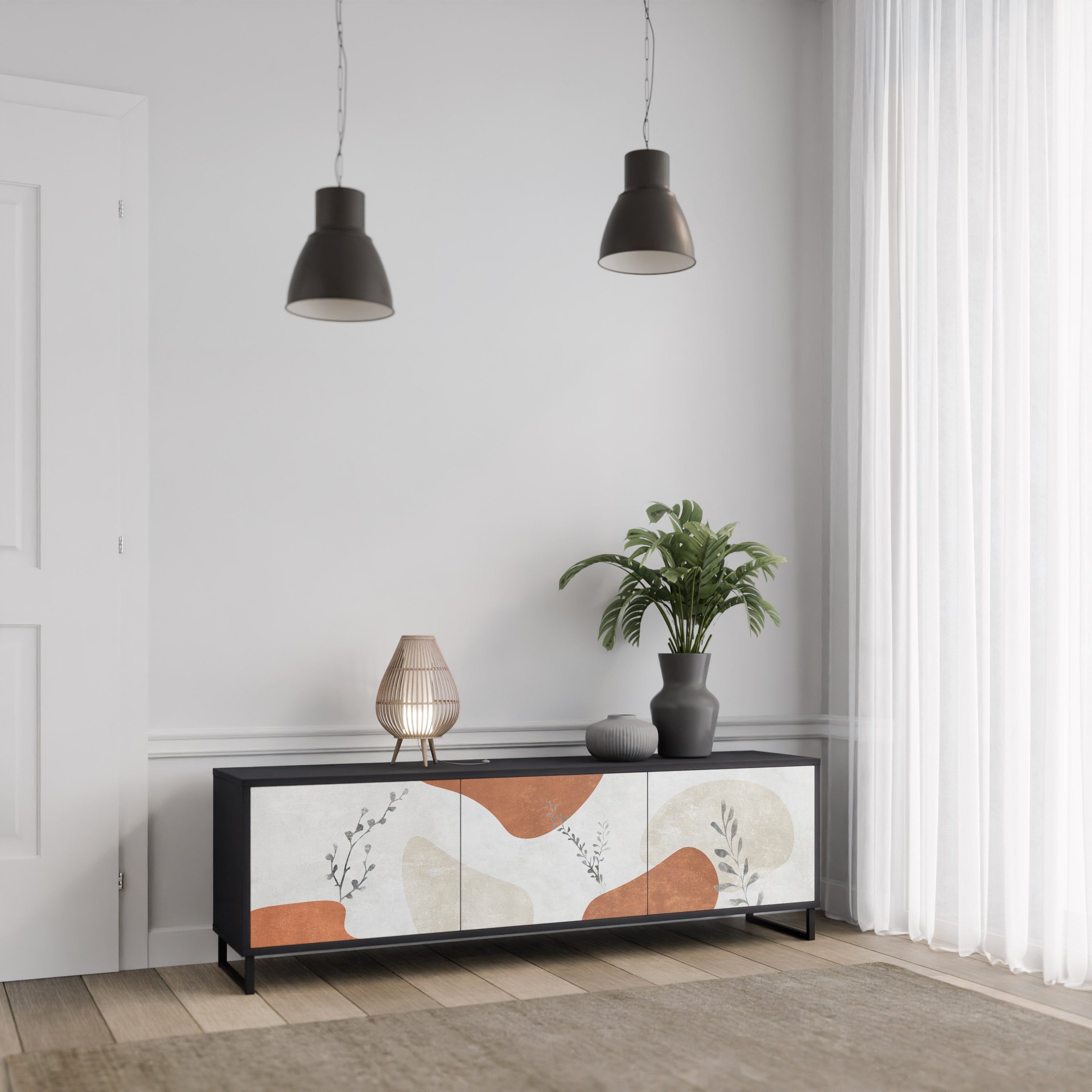 TRANQUIL TWIG 3-türiger TV-Ständer in Schwarz