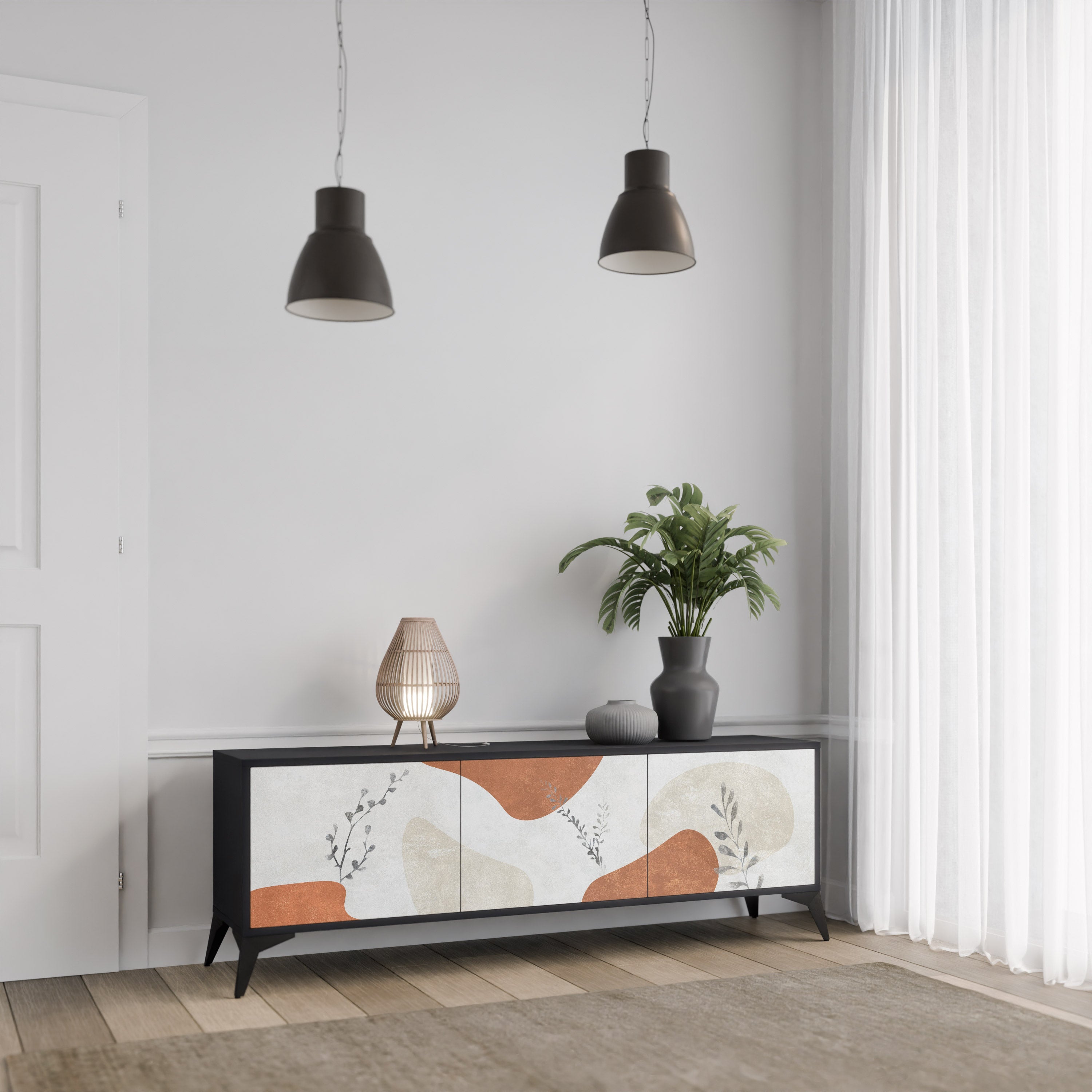 TRANQUIL TWIG 3-türiger TV-Ständer in Schwarz