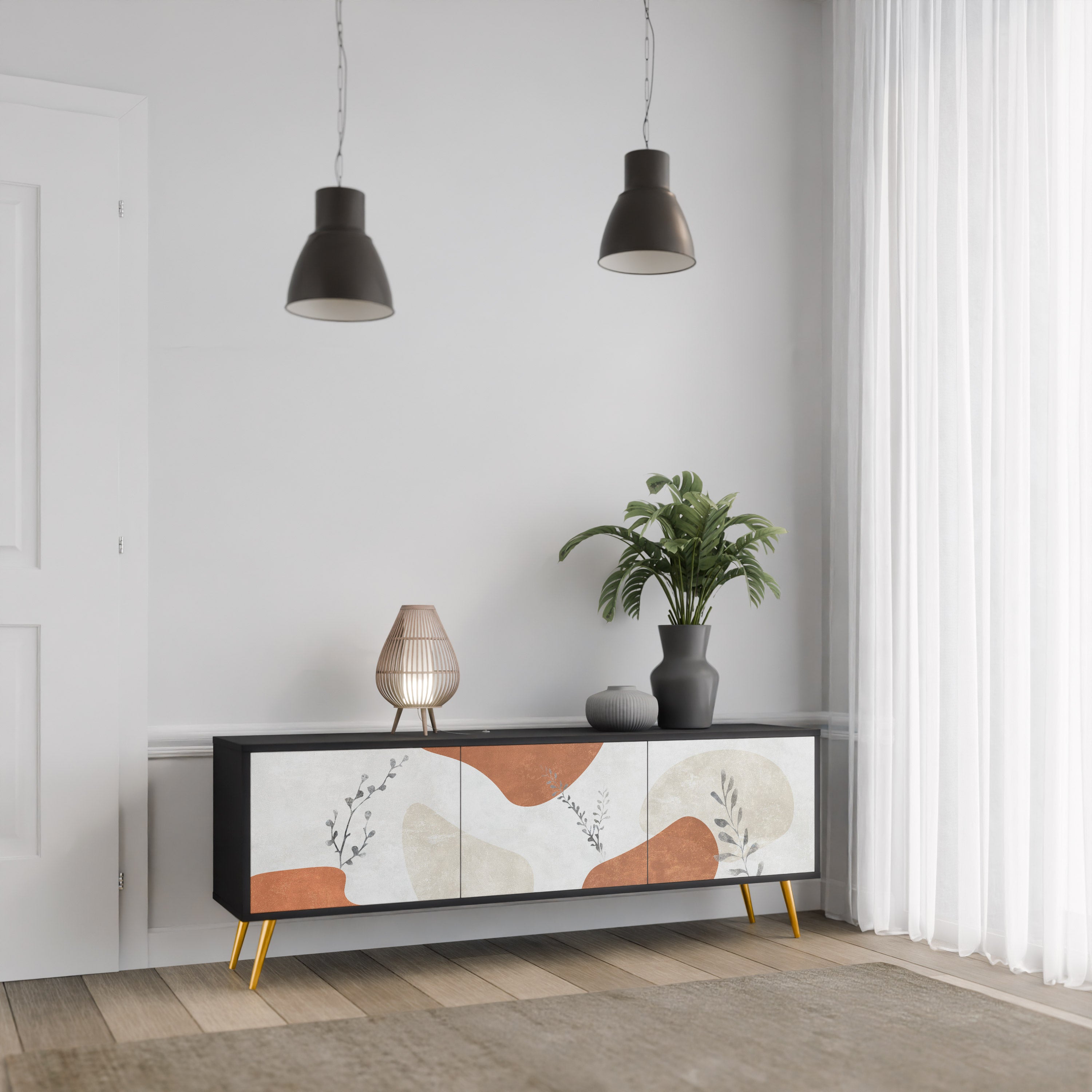 TRANQUIL TWIG 3-türiger TV-Ständer in Schwarz