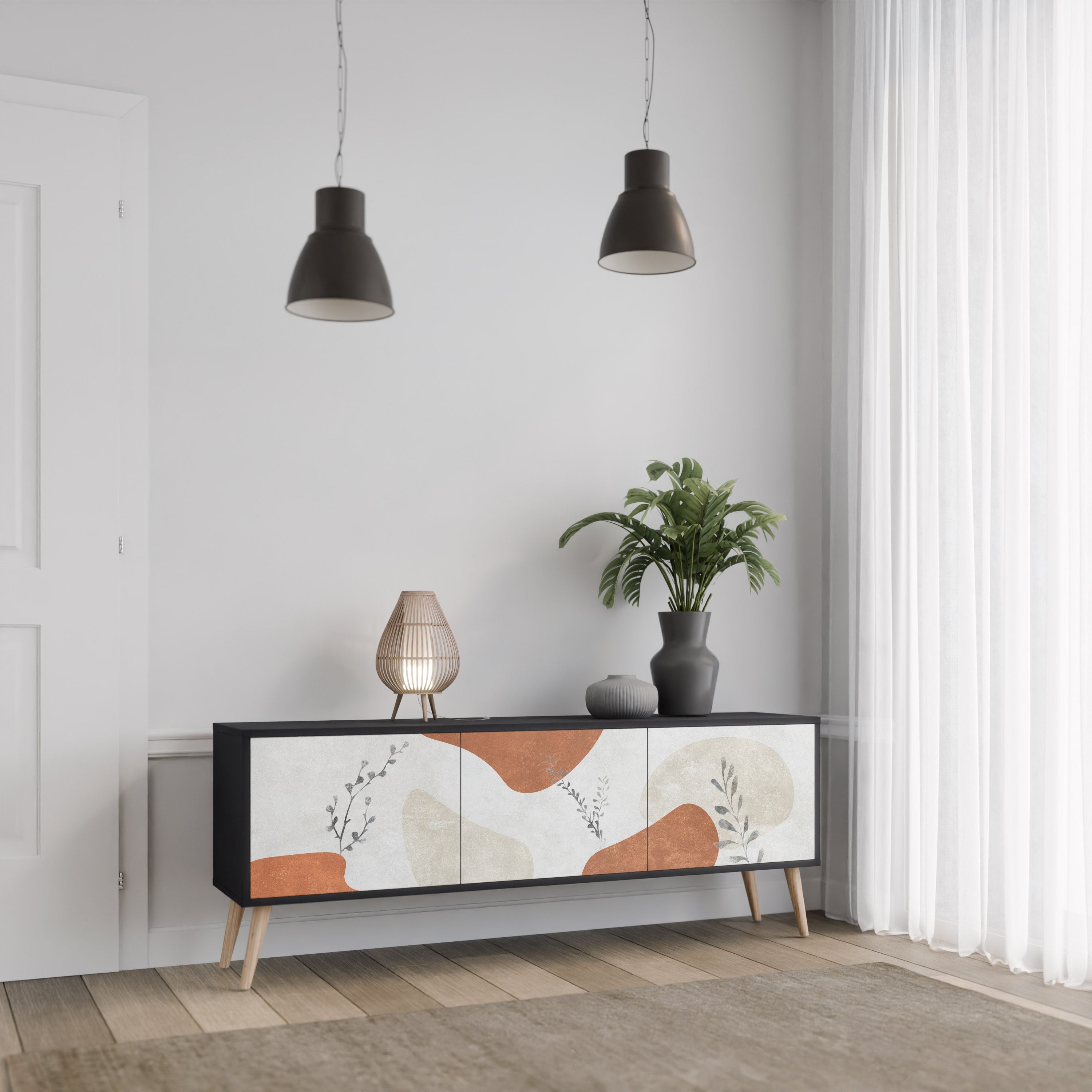 TRANQUIL TWIG 3-türiger TV-Ständer in Schwarz