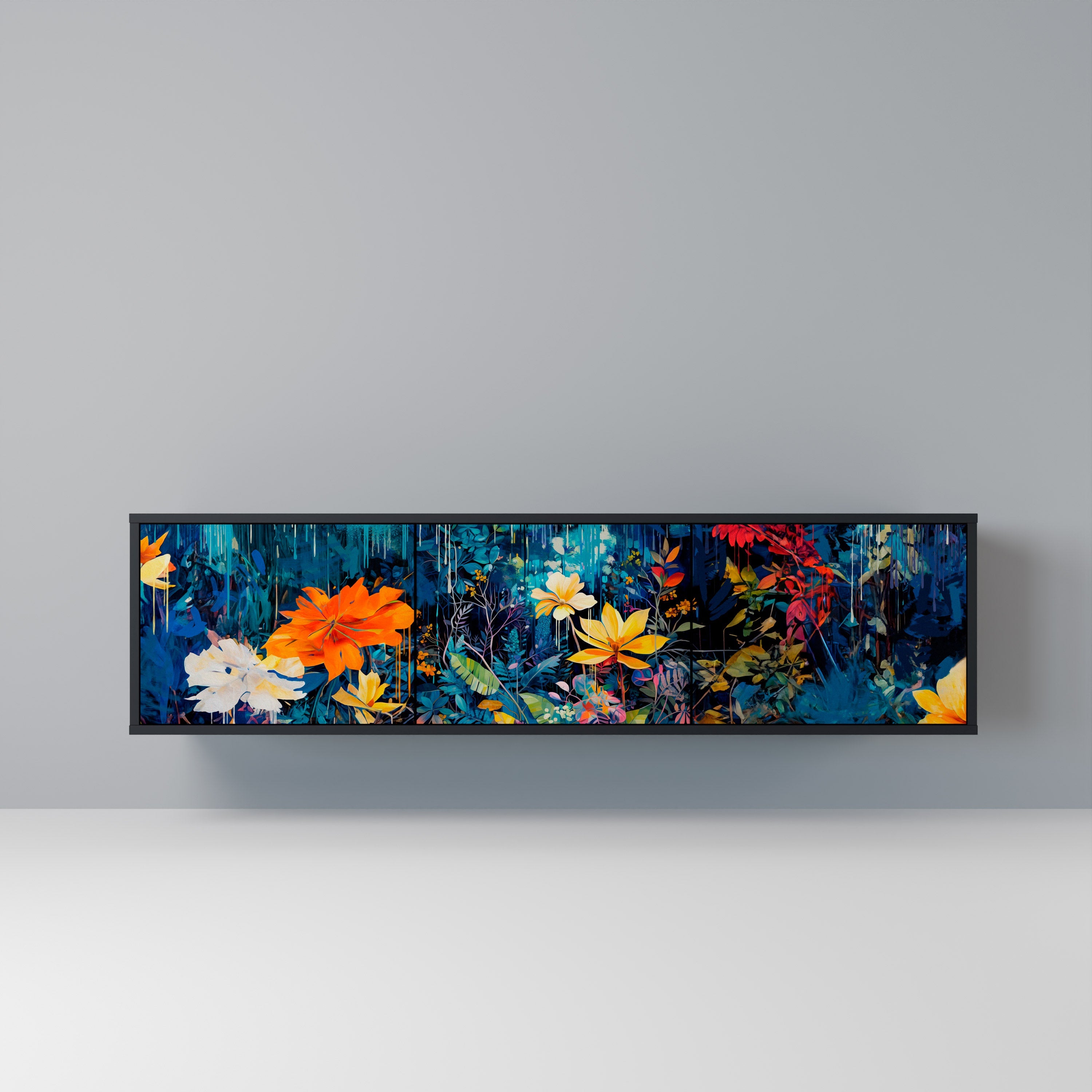 MIDNIGHT BLOSSOM 3-türiger TV-Ständer in Schwarz