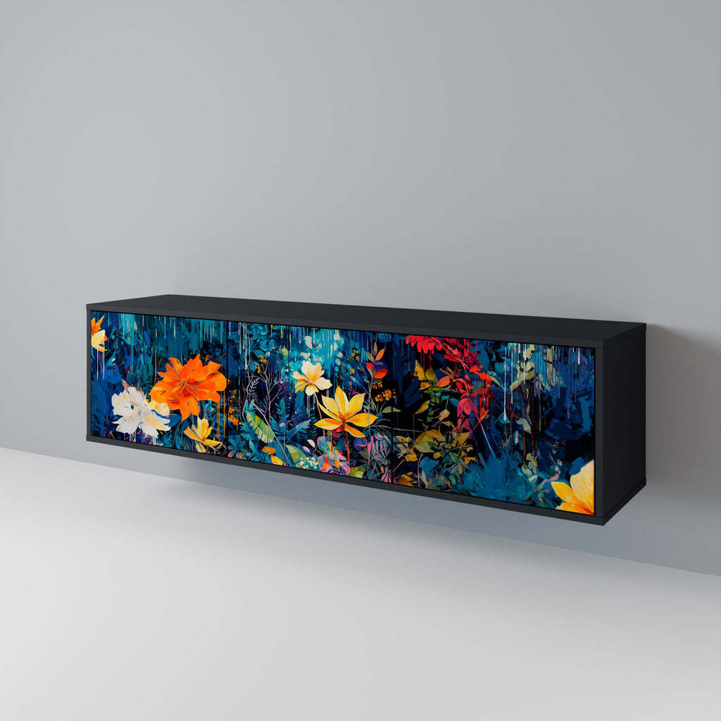 MIDNIGHT BLOSSOM 3-türiger TV-Ständer in Schwarz