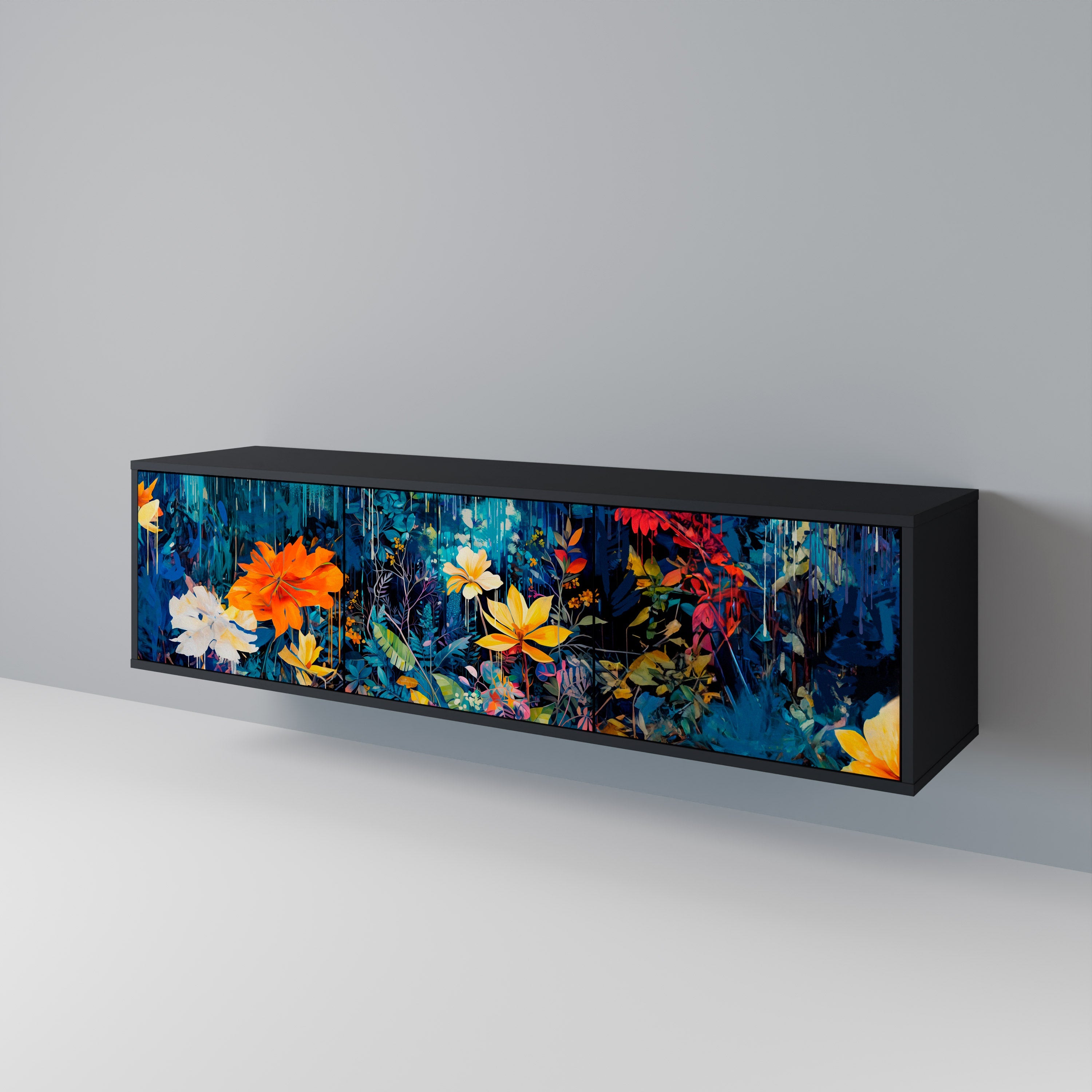 MIDNIGHT BLOSSOM 3-türiger TV-Ständer in Schwarz