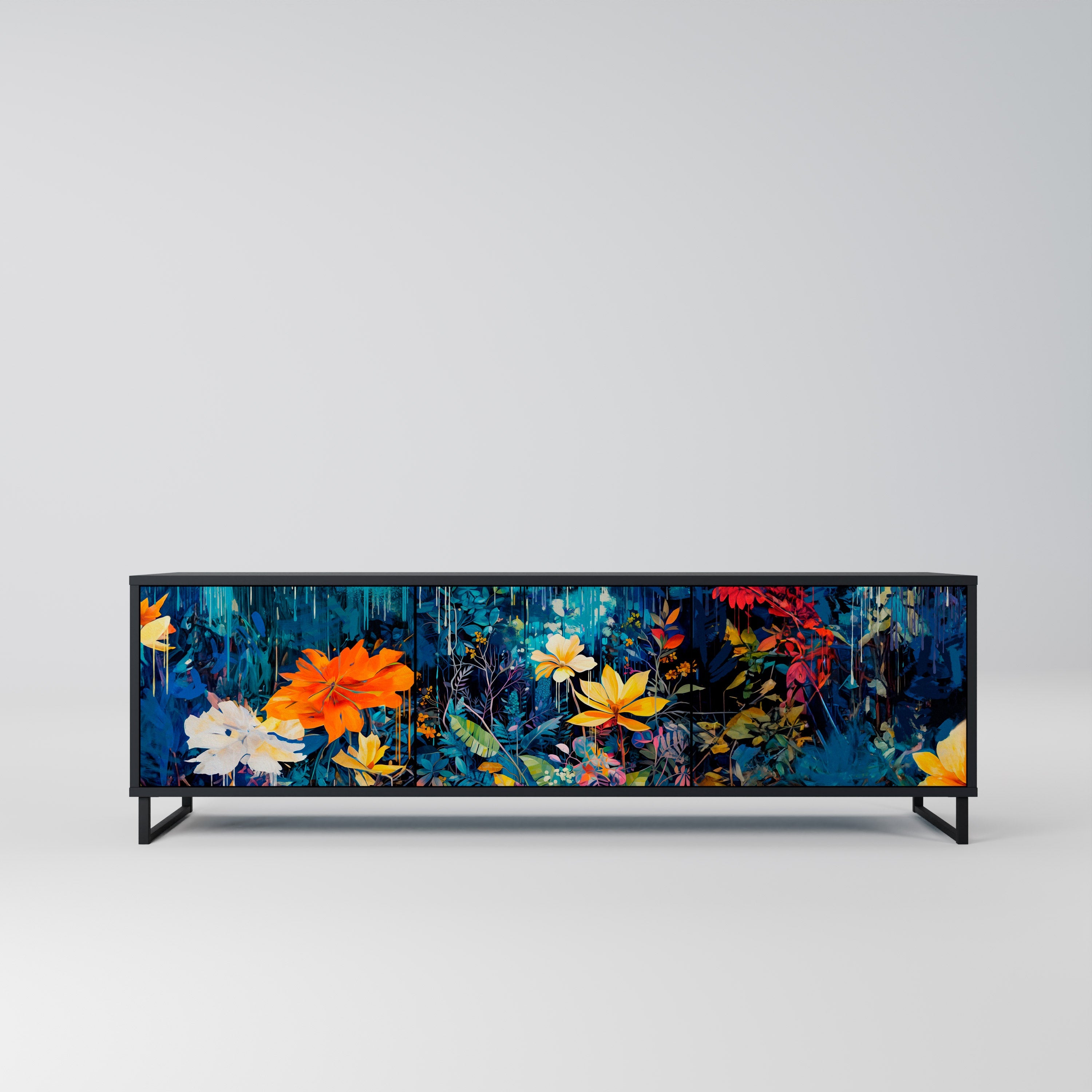 MIDNIGHT BLOSSOM 3-türiger TV-Ständer in Schwarz