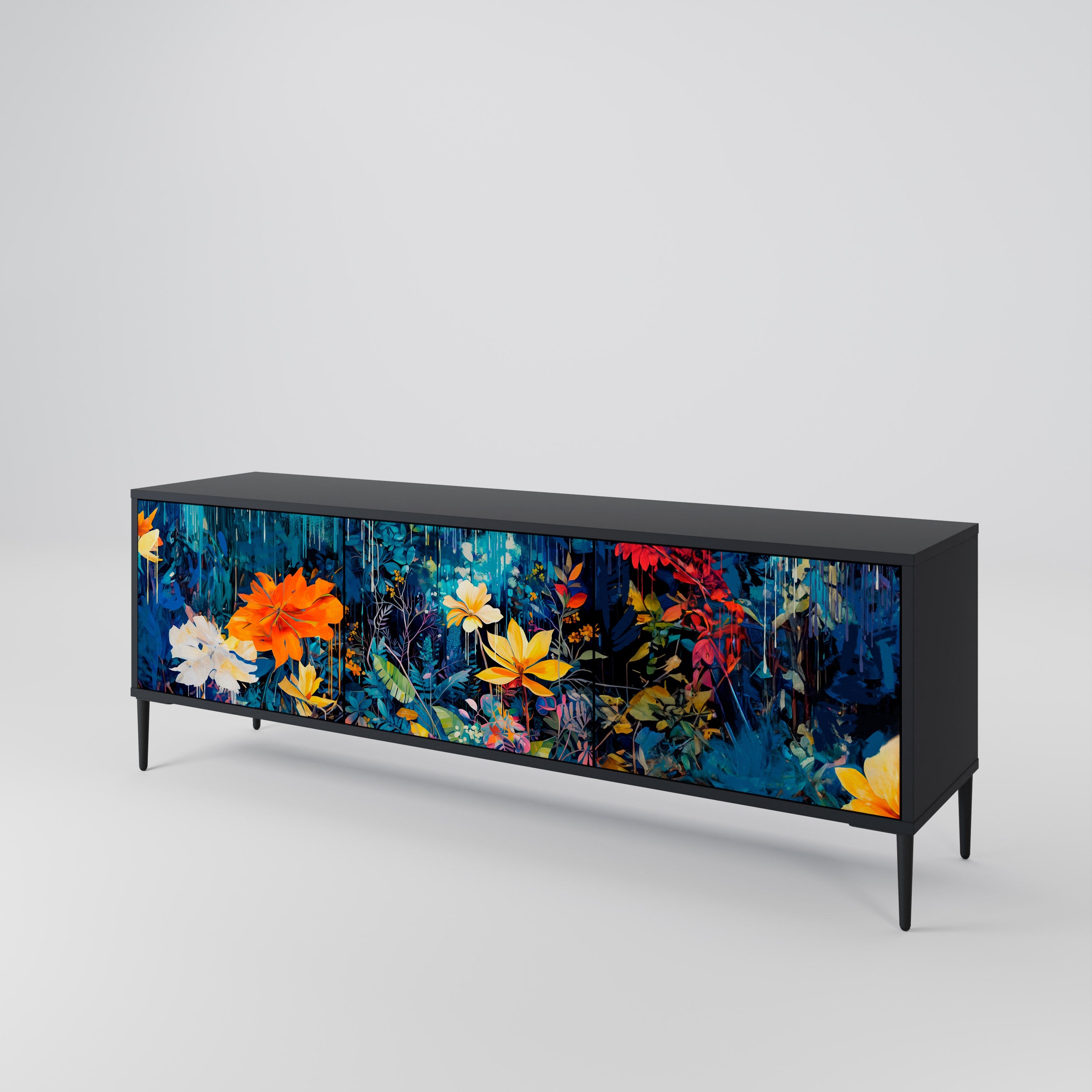 MIDNIGHT BLOSSOM 3-türiger TV-Ständer in Schwarz