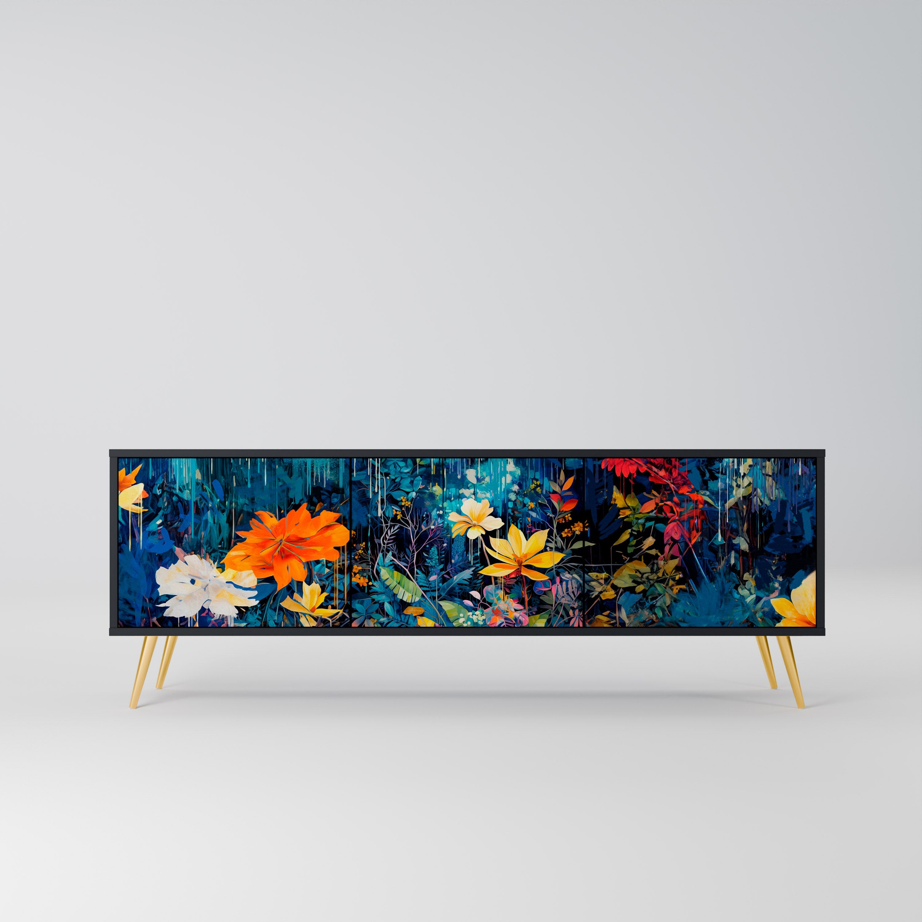MIDNIGHT BLOSSOM 3-türiger TV-Ständer in Schwarz