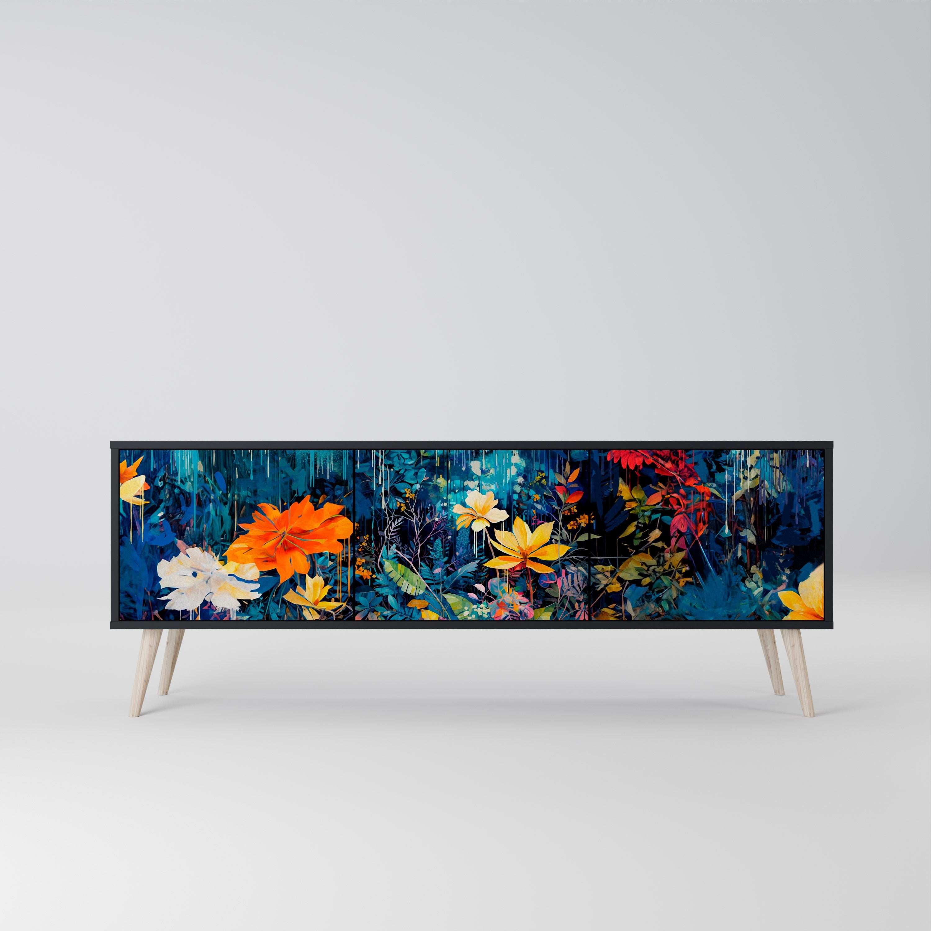 MIDNIGHT BLOSSOM 3-türiger TV-Ständer in Schwarz