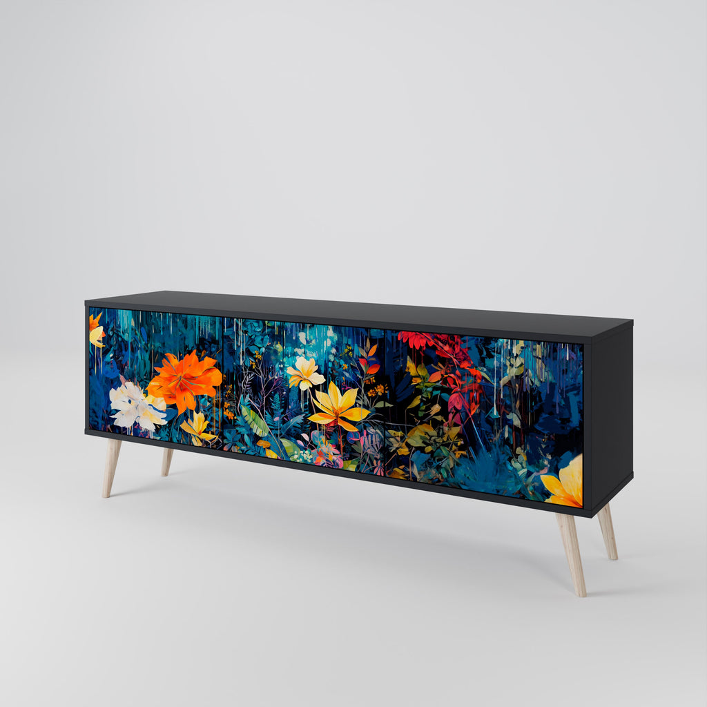 MIDNIGHT BLOSSOM 3-türiger TV-Ständer in Schwarz