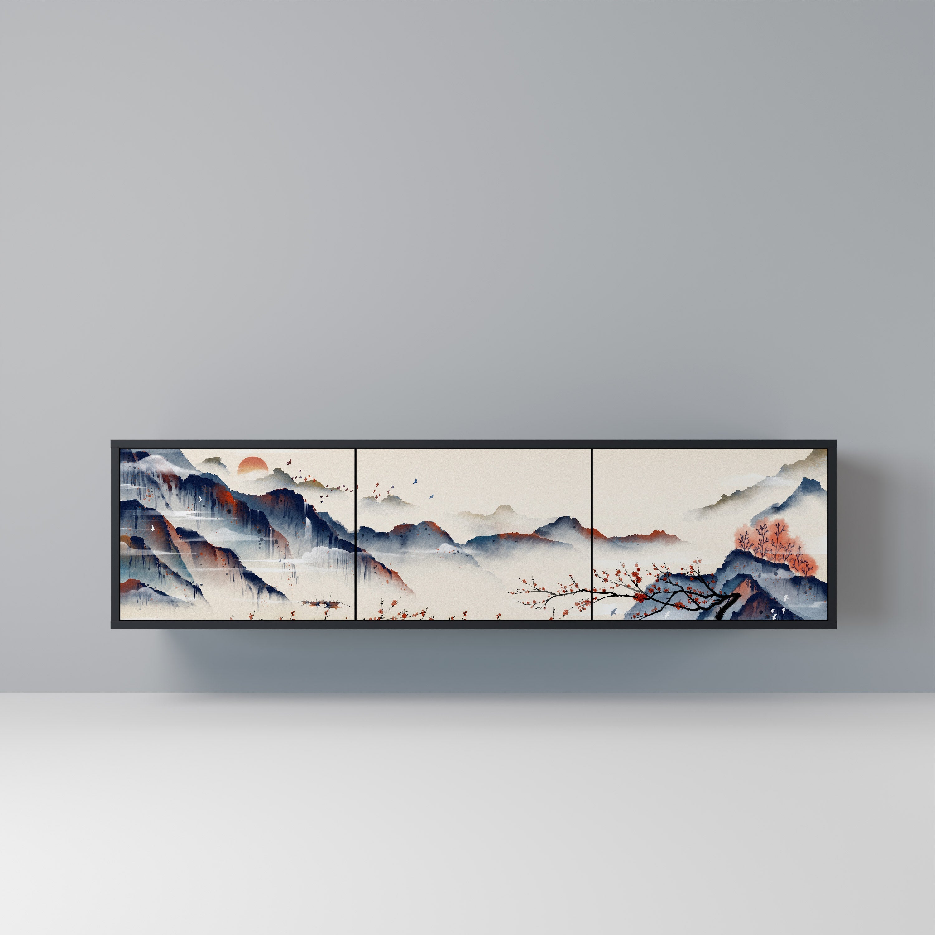 JAPANESE LANDSCAPE 3-türiger TV-Ständer in Schwarz