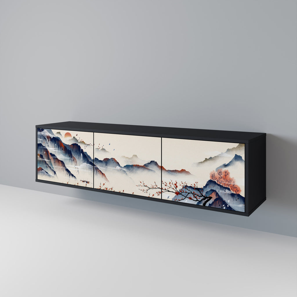 JAPANESE LANDSCAPE 3-türiger TV-Ständer in Schwarz