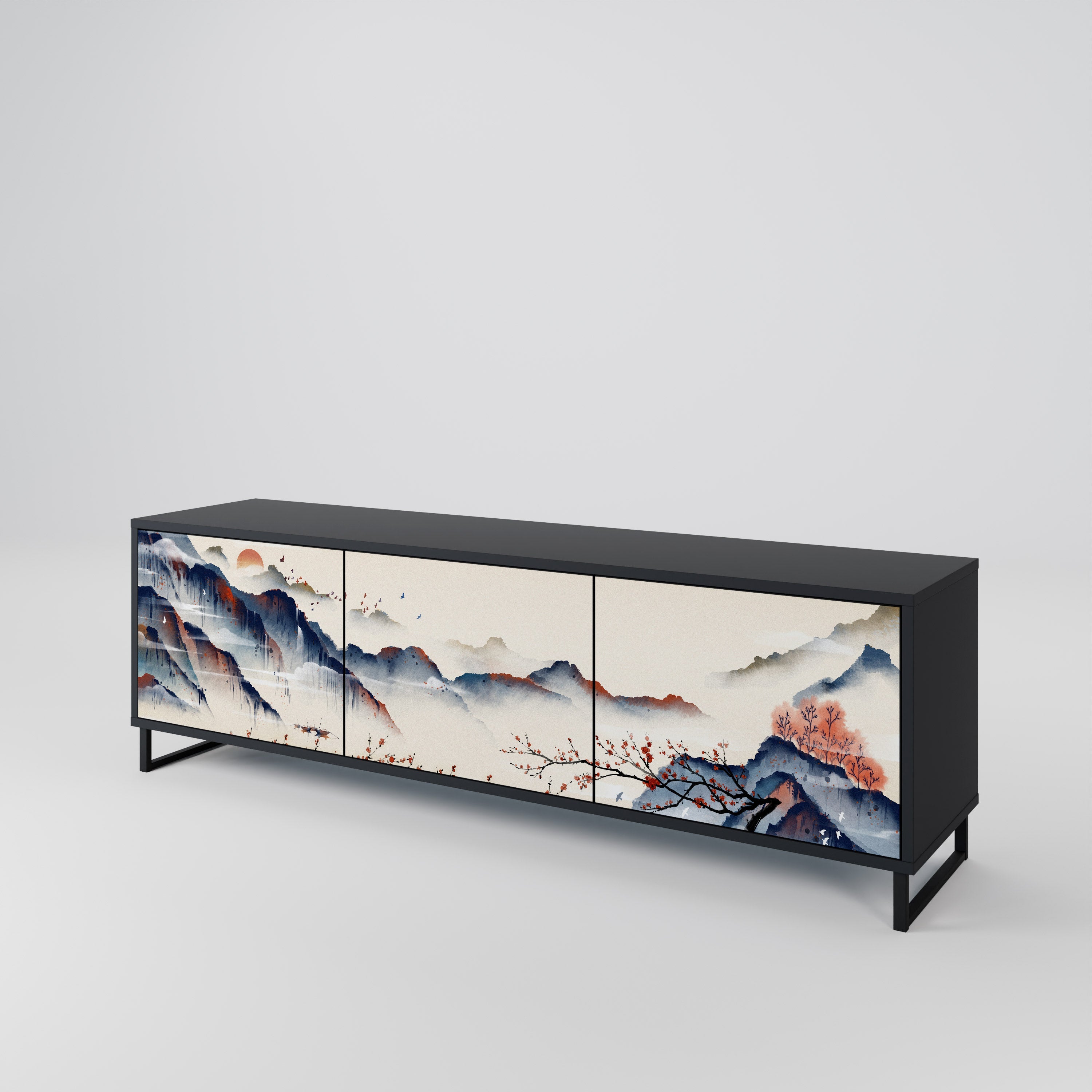 JAPANESE LANDSCAPE 3-türiger TV-Ständer in Schwarz