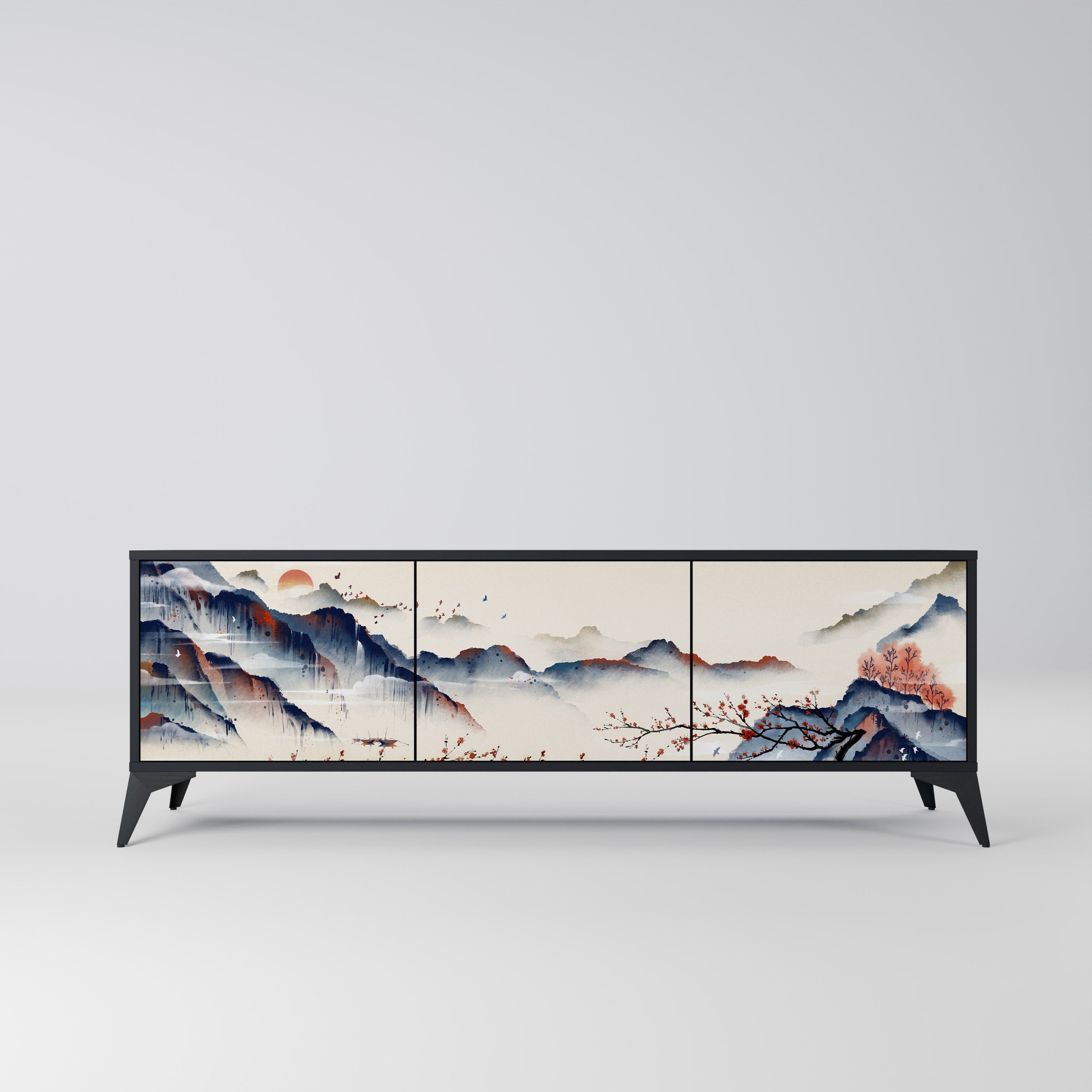 JAPANESE LANDSCAPE 3-türiger TV-Ständer in Schwarz