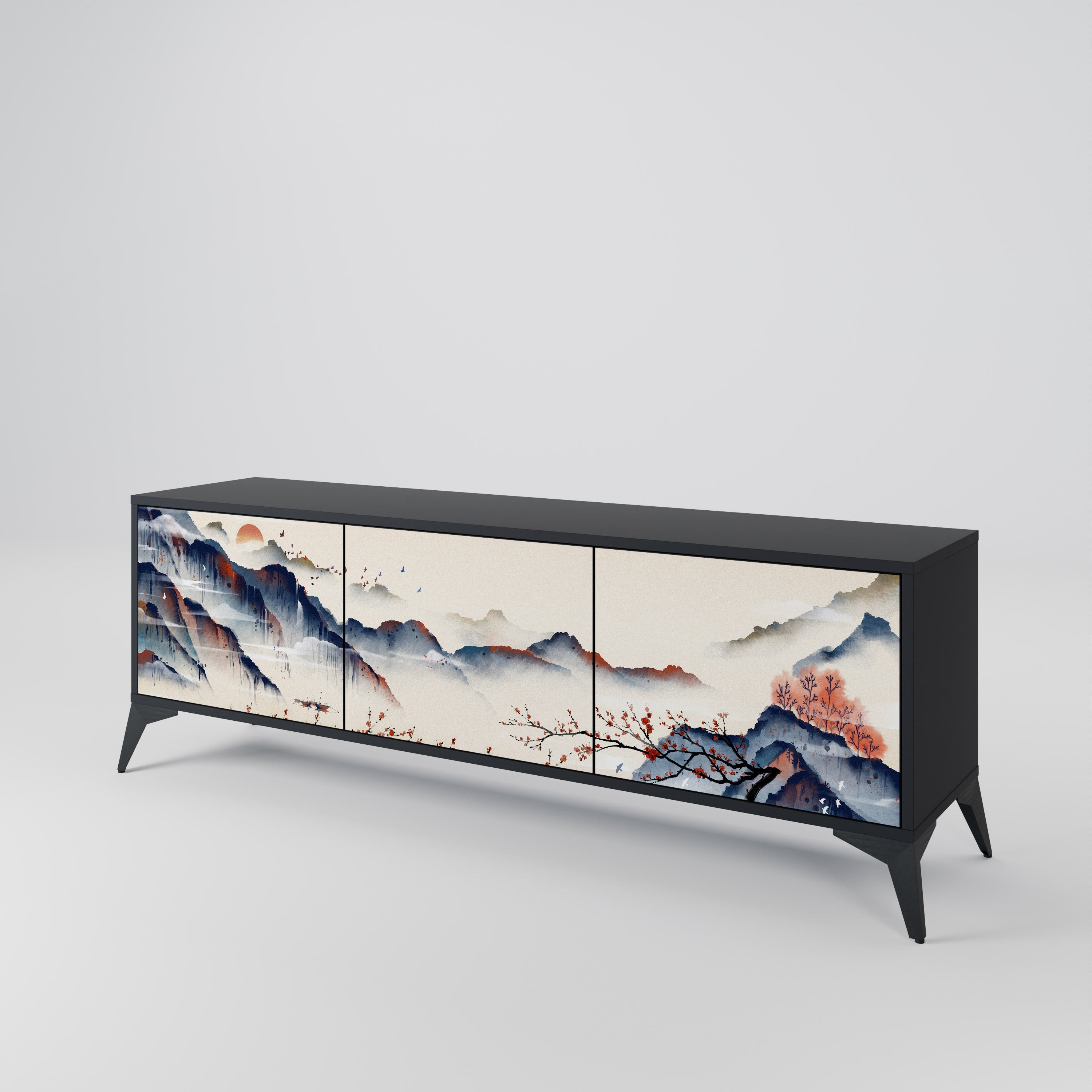 JAPANESE LANDSCAPE 3-türiger TV-Ständer in Schwarz