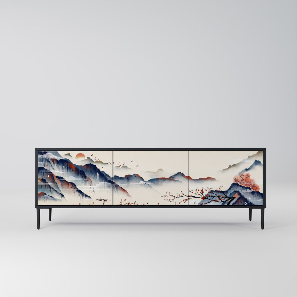 JAPANESE LANDSCAPE 3-türiger TV-Ständer in Schwarz