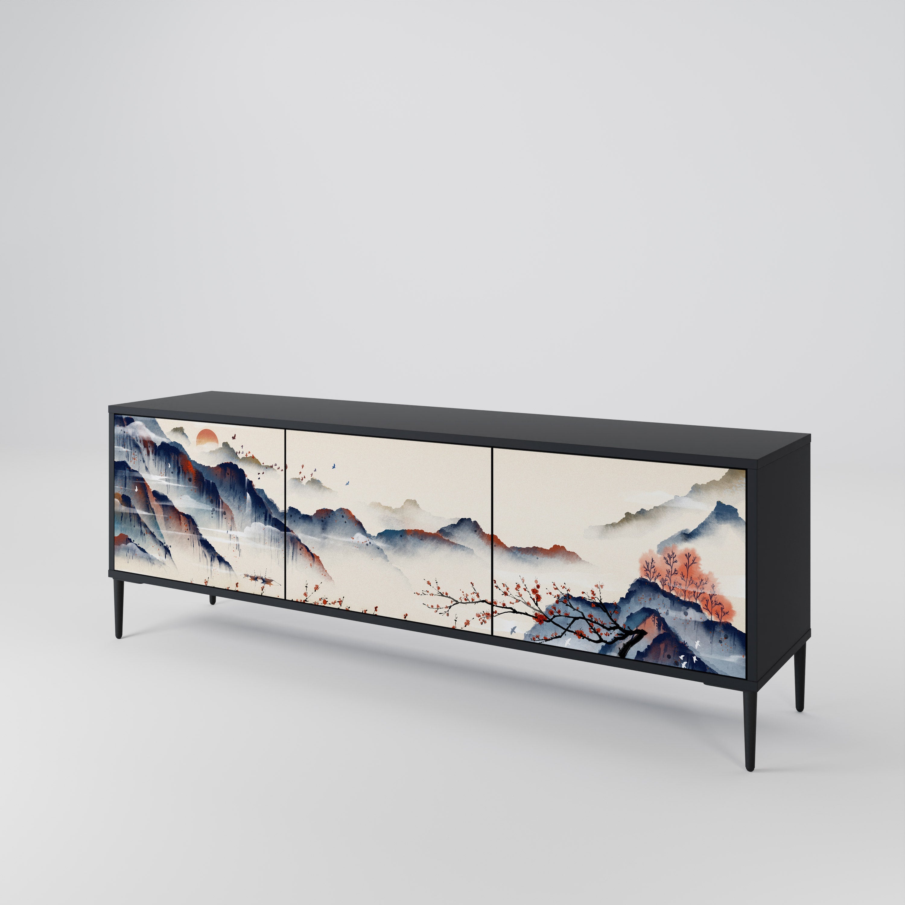 JAPANESE LANDSCAPE 3-türiger TV-Ständer in Schwarz