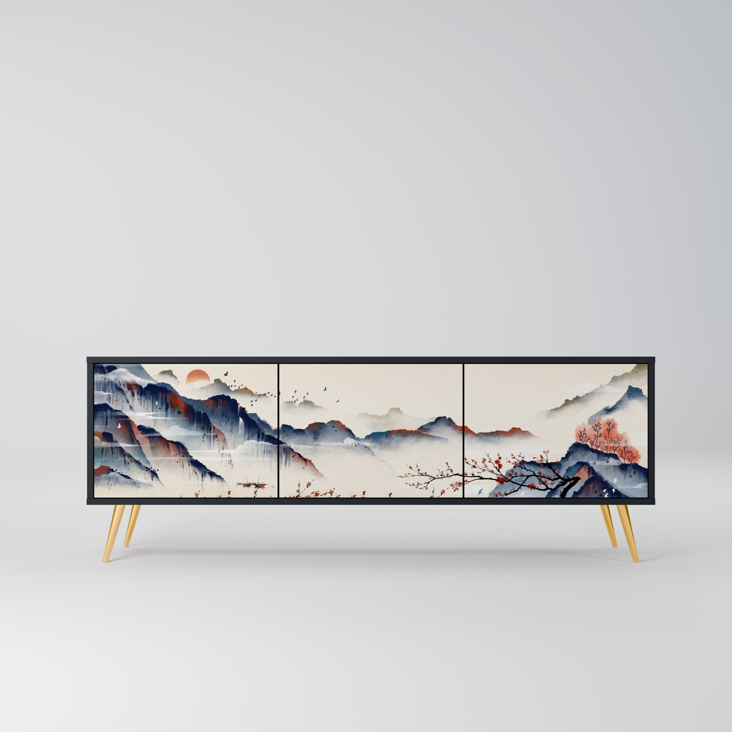 JAPANESE LANDSCAPE 3-türiger TV-Ständer in Schwarz