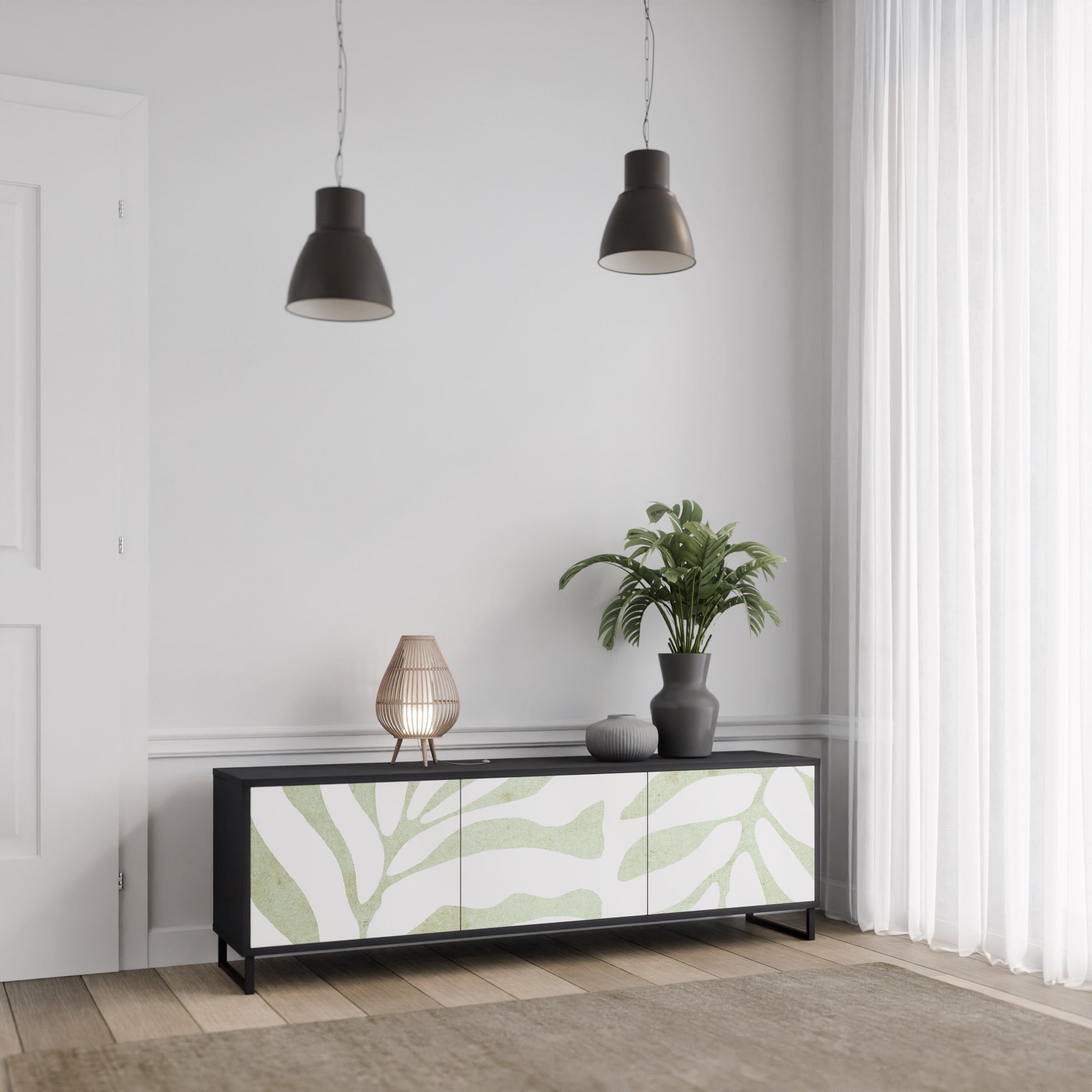 BOTANICAL SPARK 3-türiger TV-Ständer in Schwarz