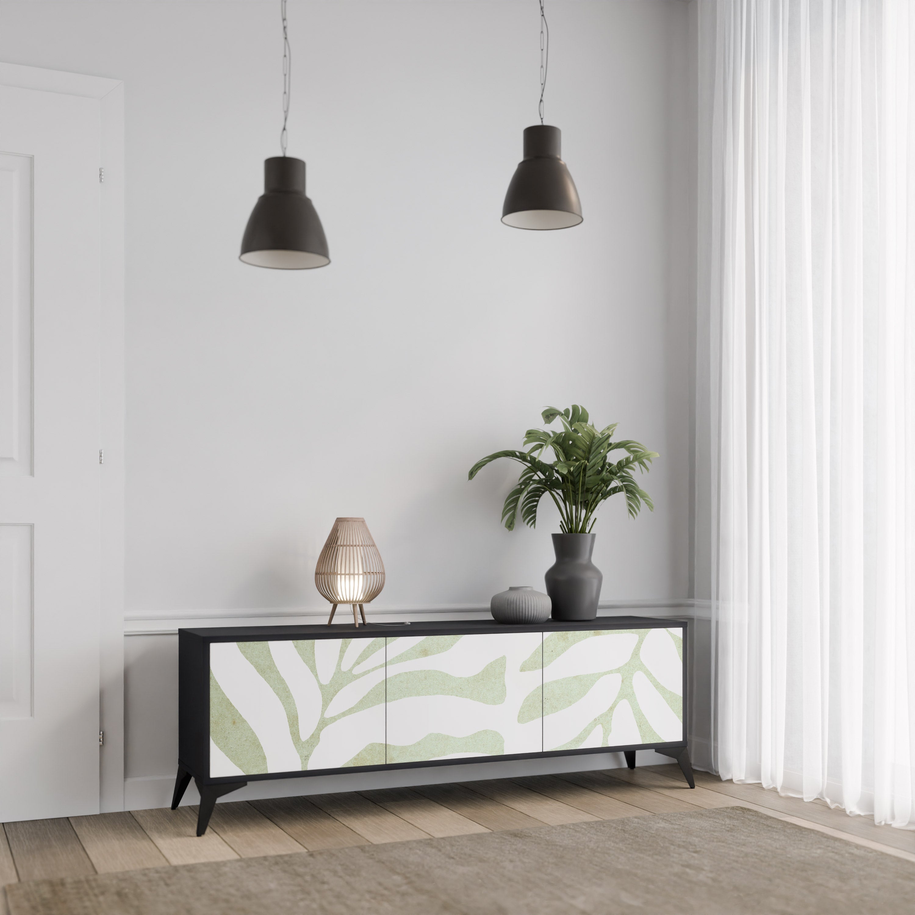 BOTANICAL SPARK 3-türiger TV-Ständer in Schwarz