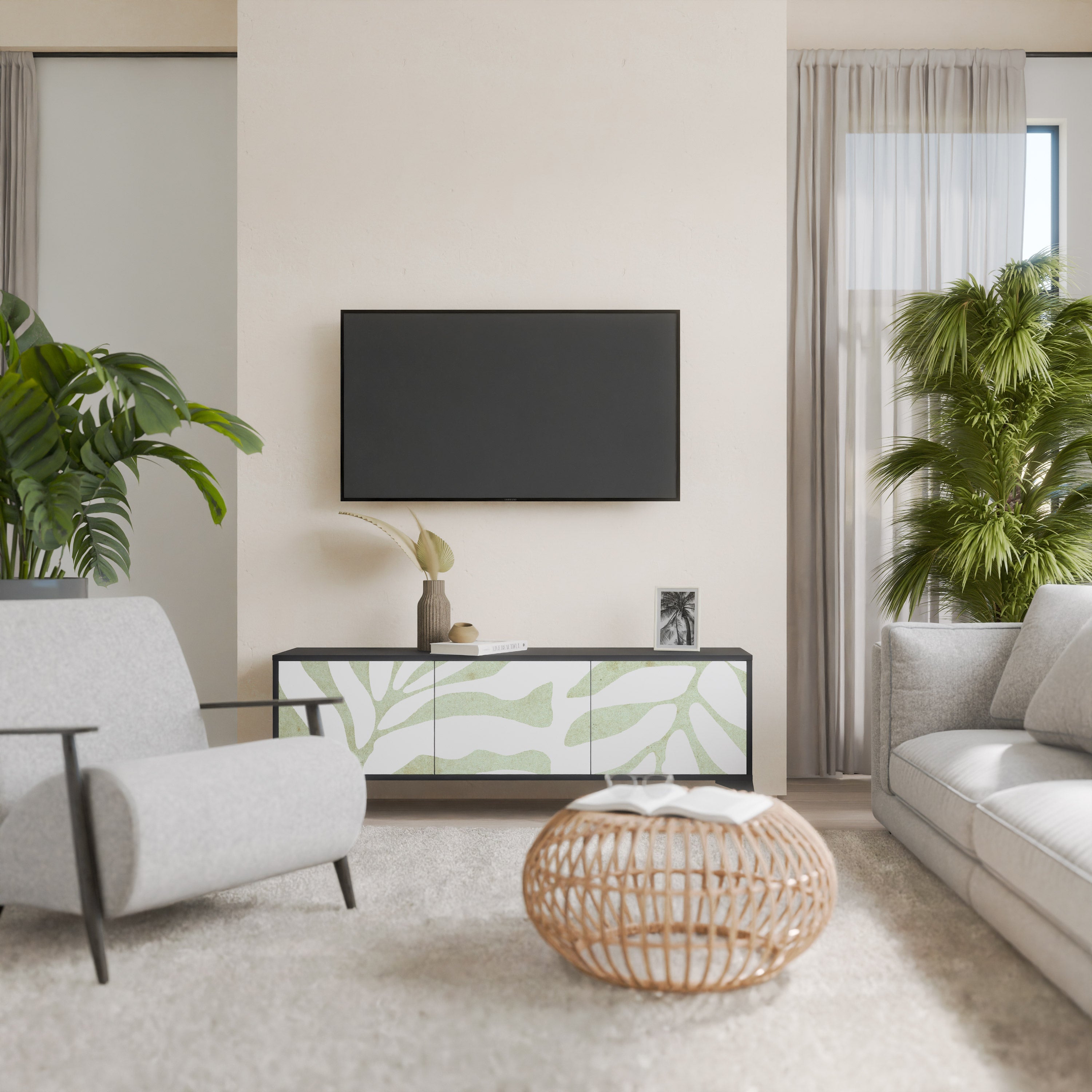 BOTANICAL SPARK 3-türiger TV-Ständer in Schwarz