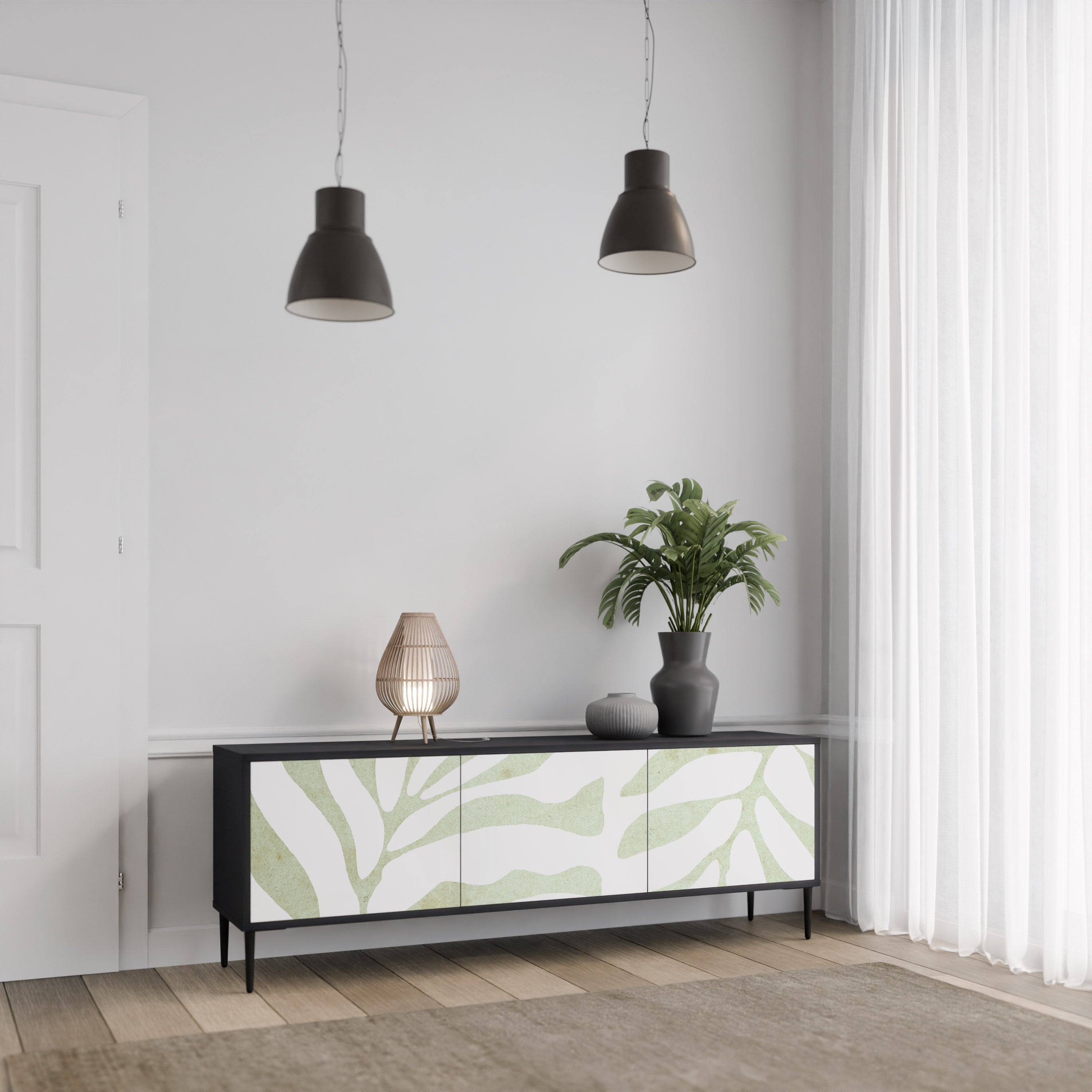 BOTANICAL SPARK 3-türiger TV-Ständer in Schwarz