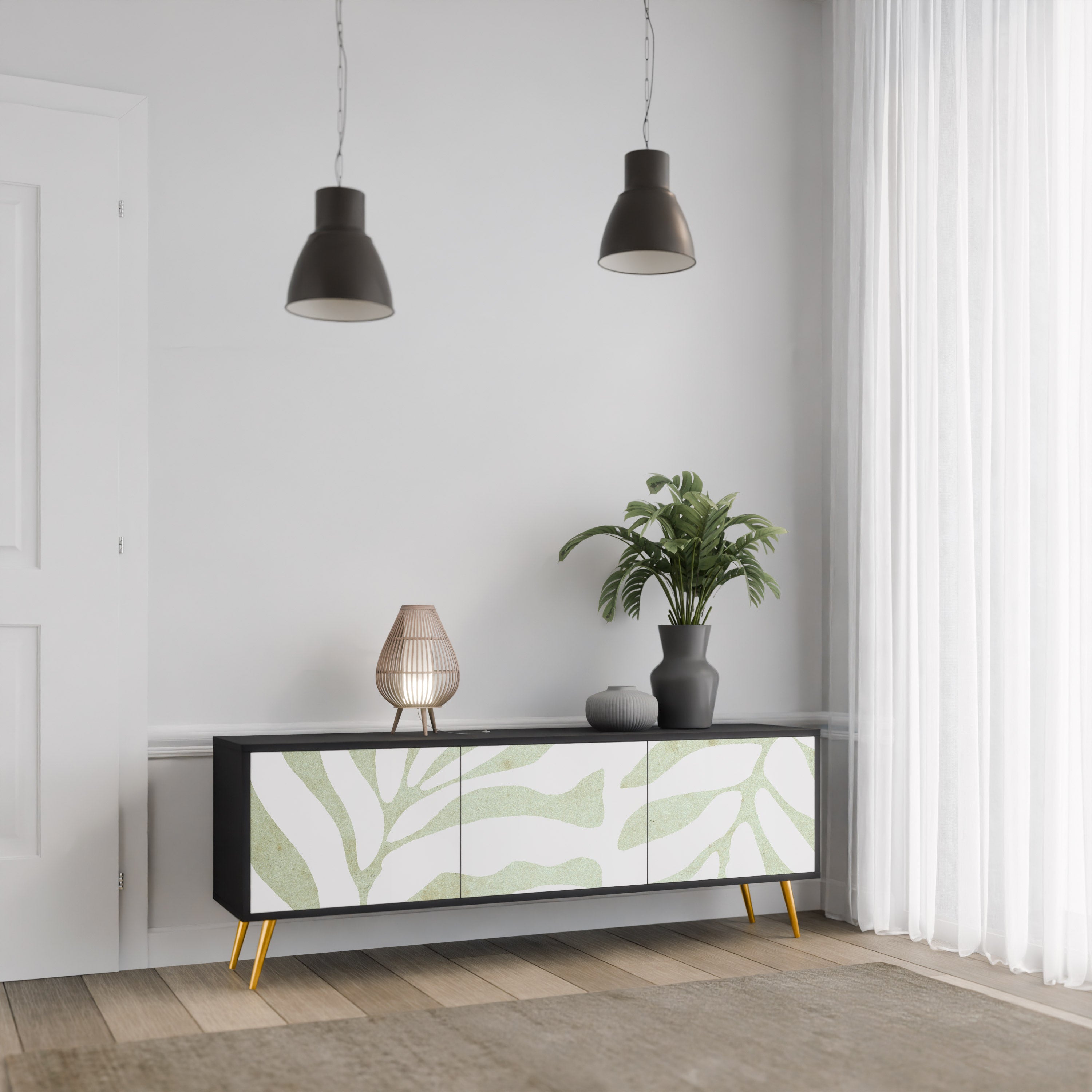 BOTANICAL SPARK 3-türiger TV-Ständer in Schwarz