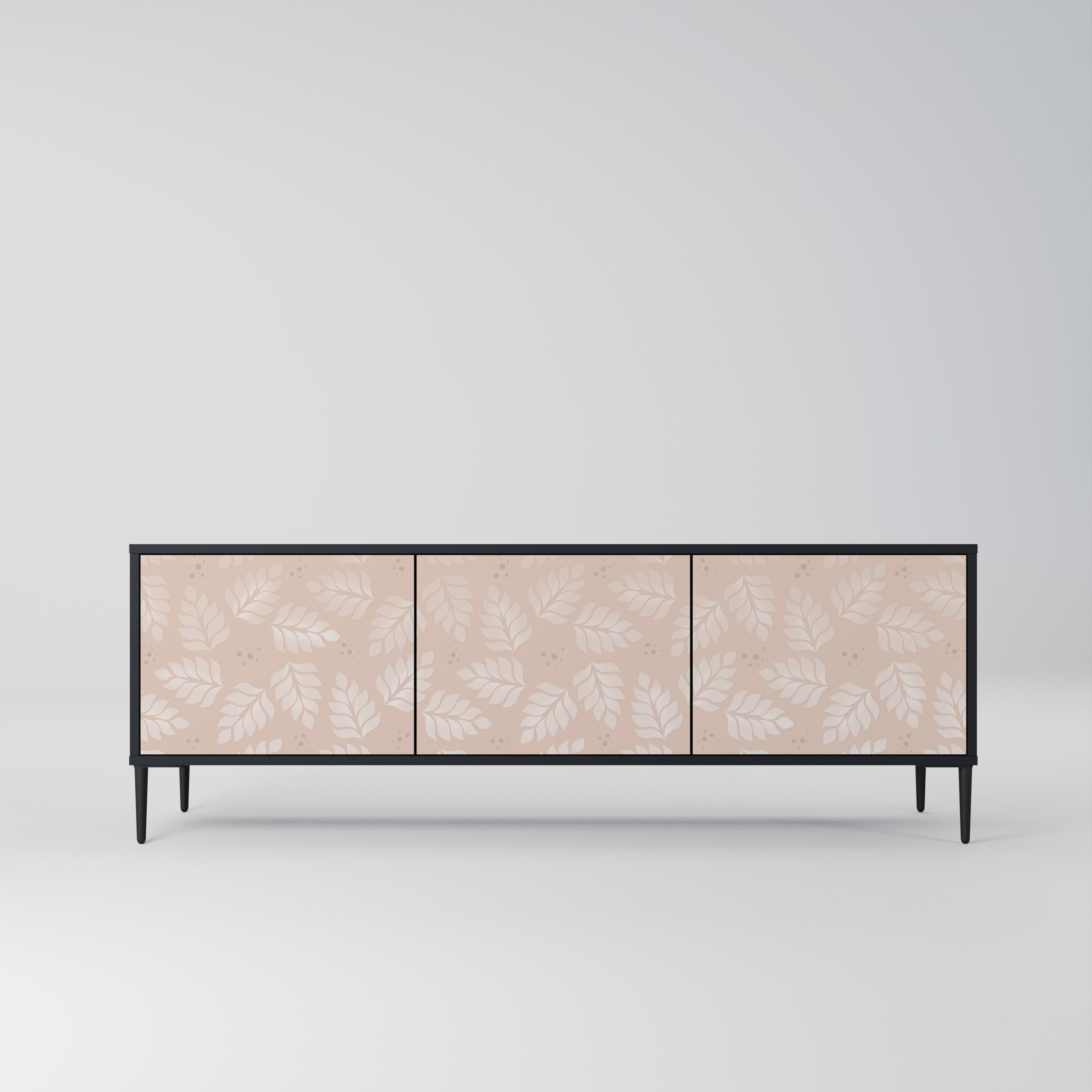LEAVES ON BEIGE 3-türiger TV-Ständer in schwarzer Ausführung