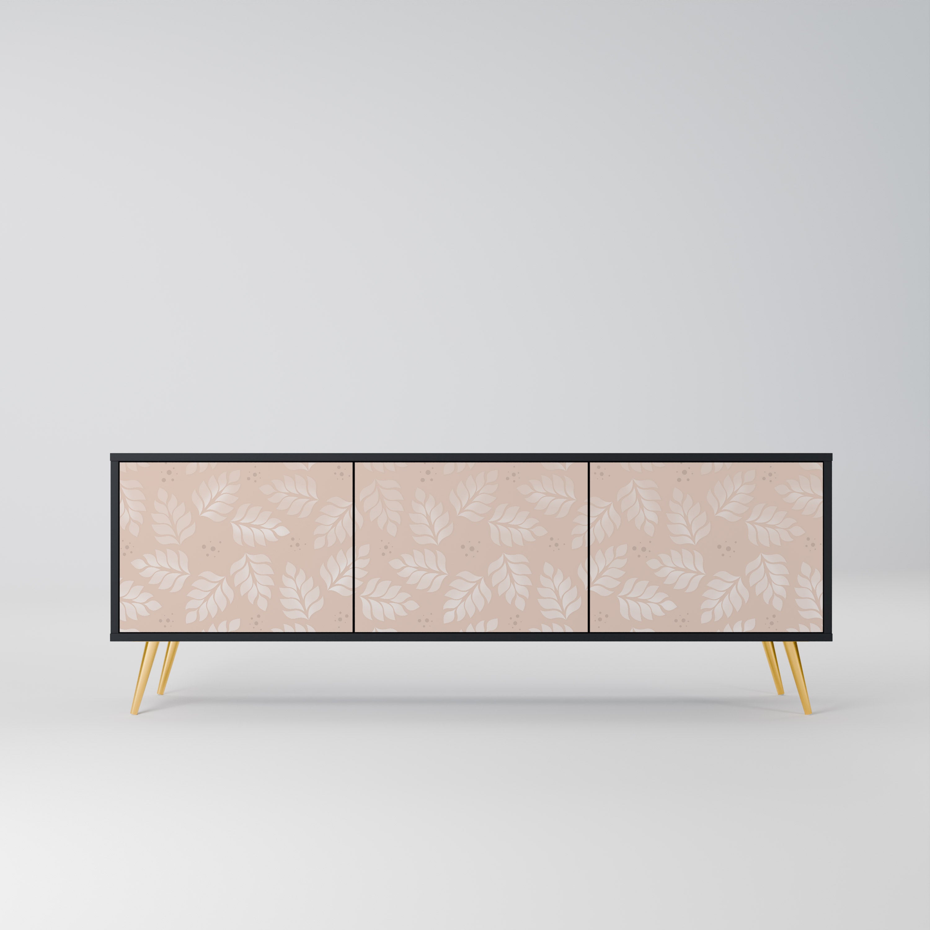 LEAVES ON BEIGE 3-türiger TV-Ständer in schwarzer Ausführung