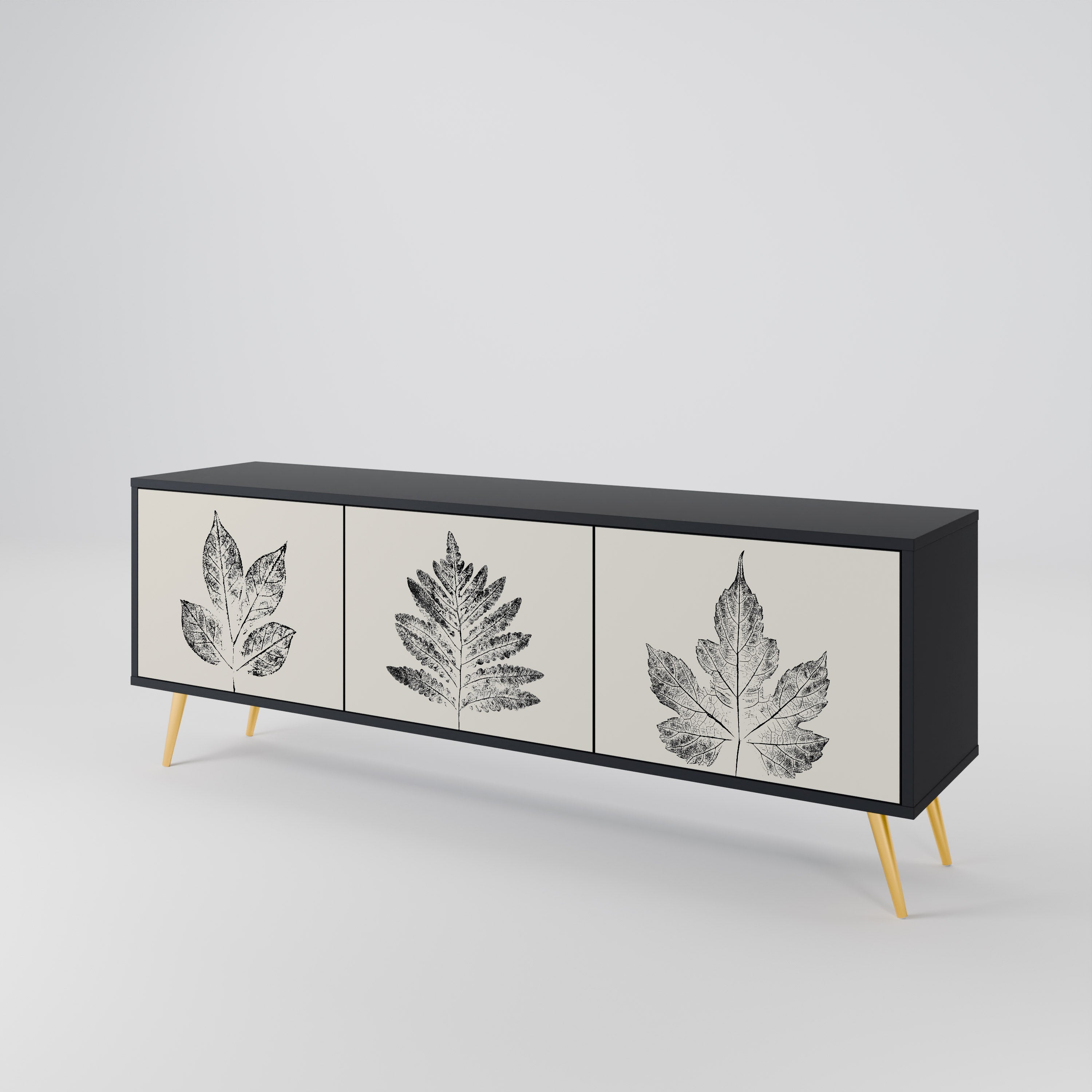 LEAFY STAMPS 3-türiger TV-Ständer in Schwarz