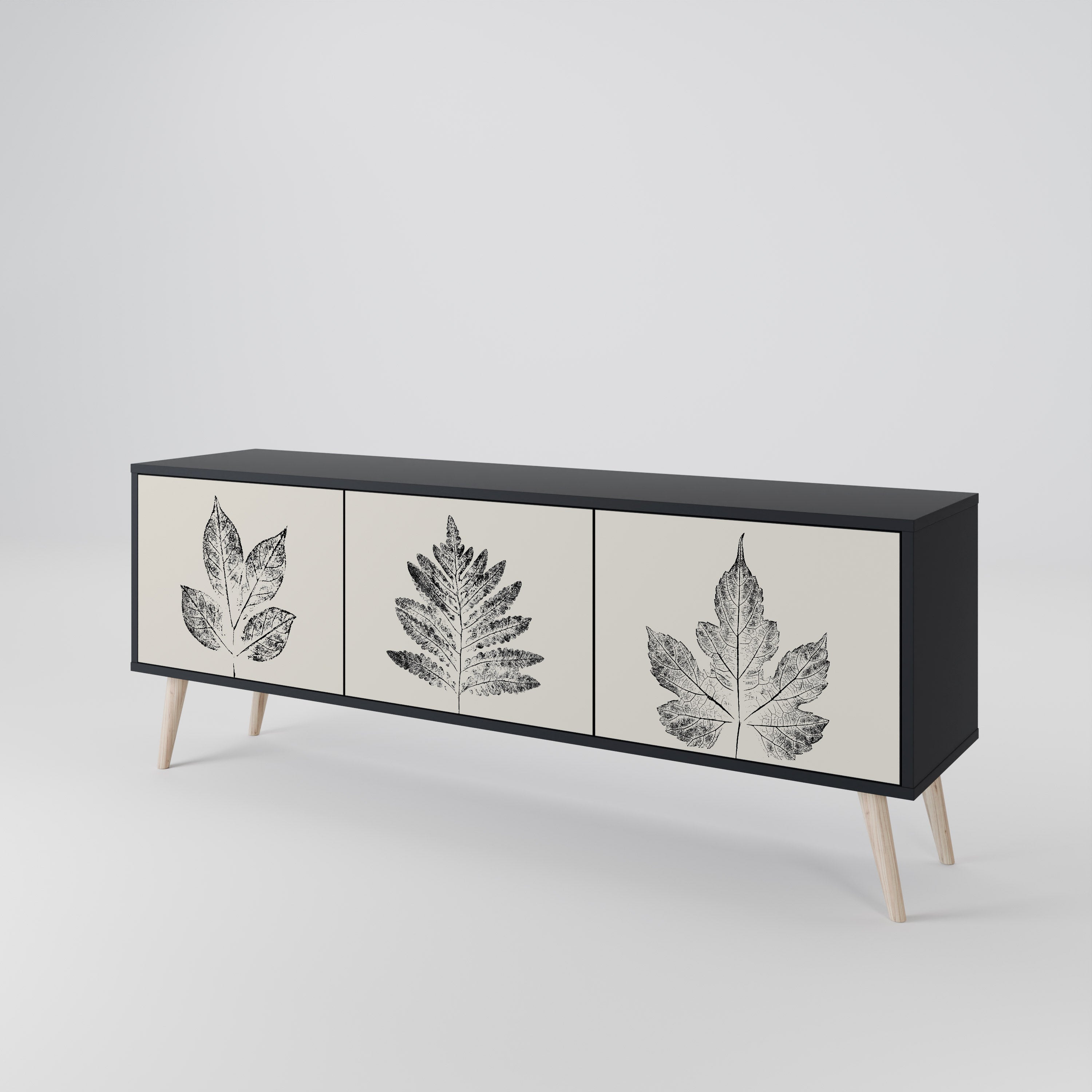 LEAFY STAMPS 3-türiger TV-Ständer in Schwarz