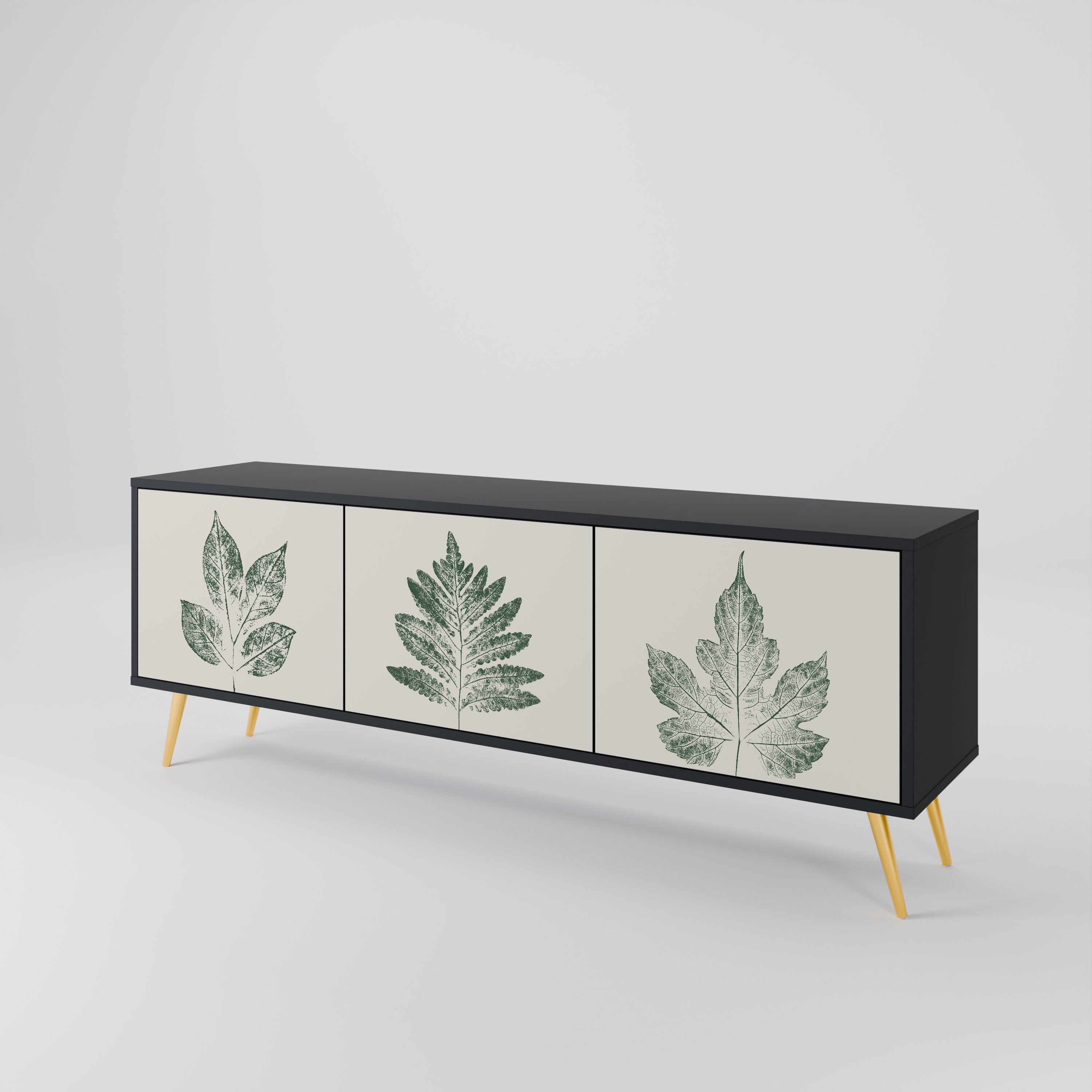GREEN LEAFY STAMPS 3-türiger TV-Ständer in Schwarz