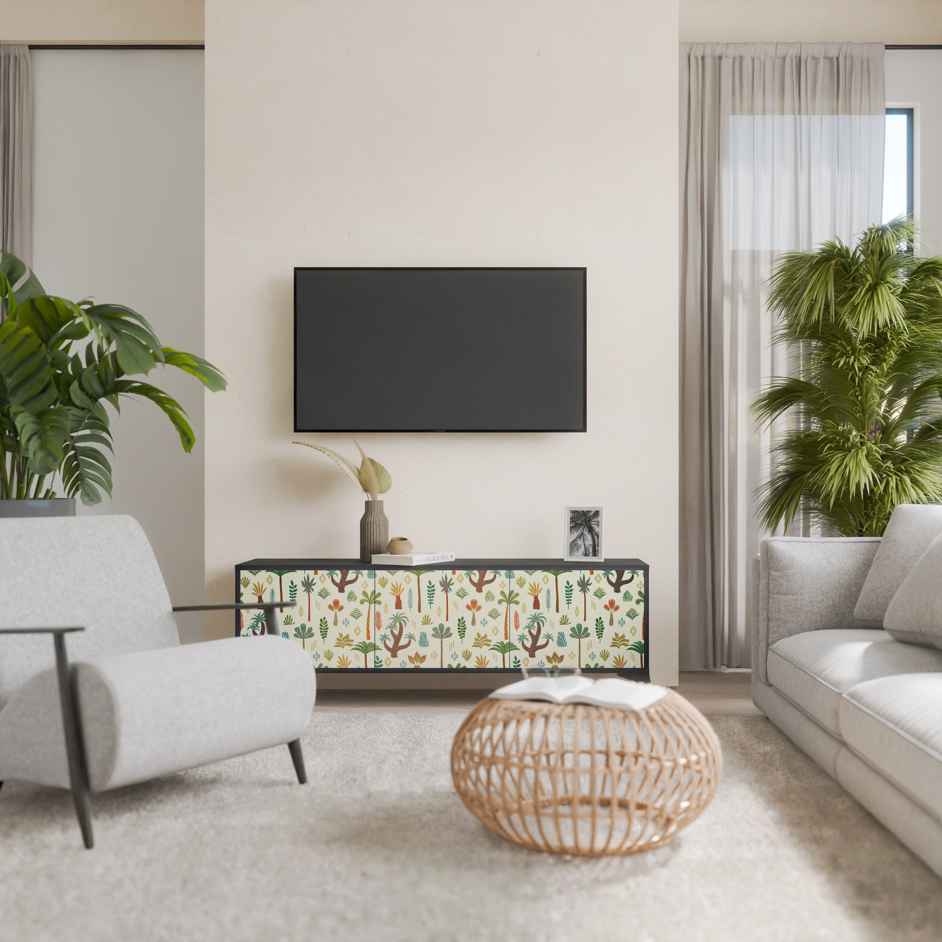 PALM SPRING 3-türiger TV-Ständer in Schwarz