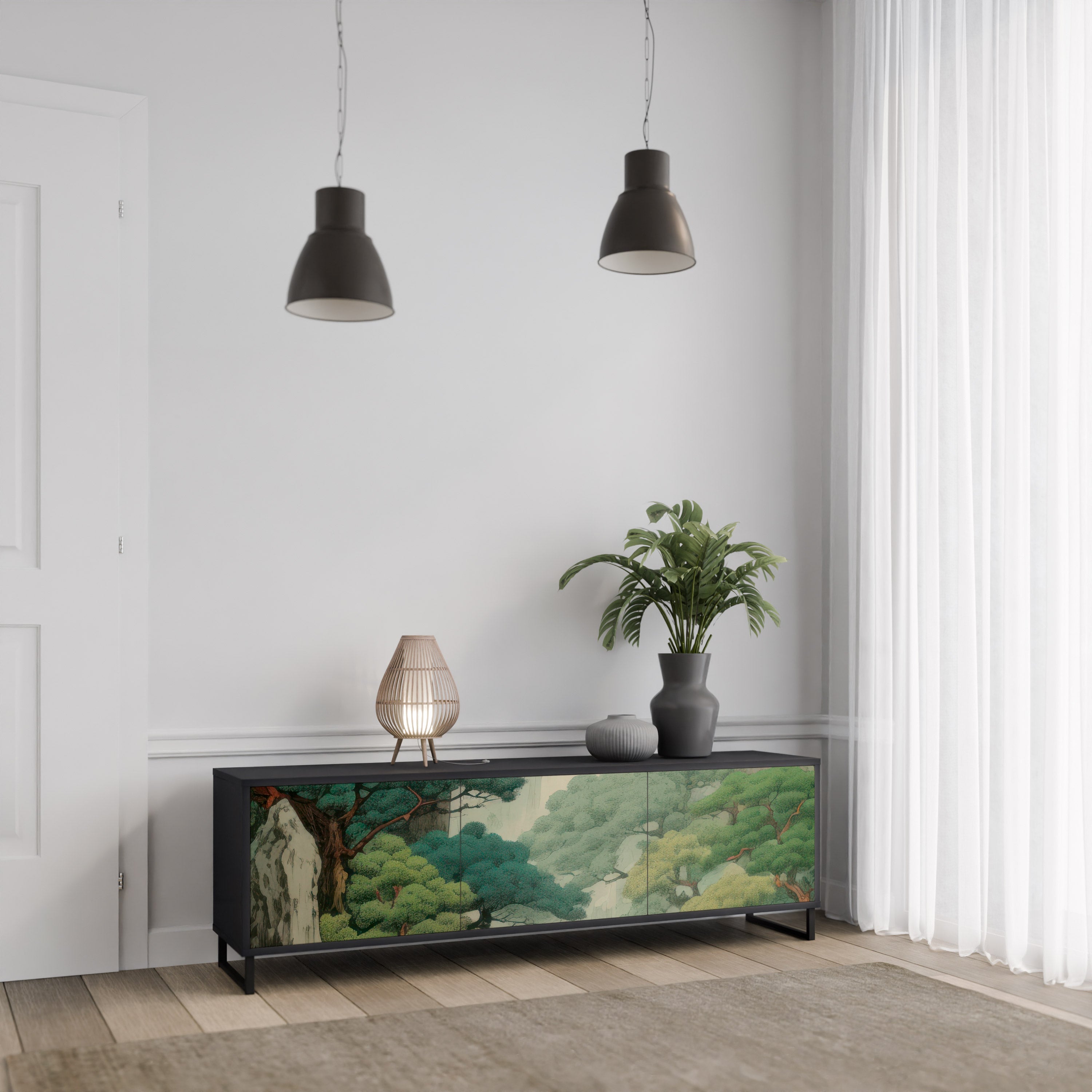 VERDURE ABYSS 3-türiger TV-Ständer in Schwarz