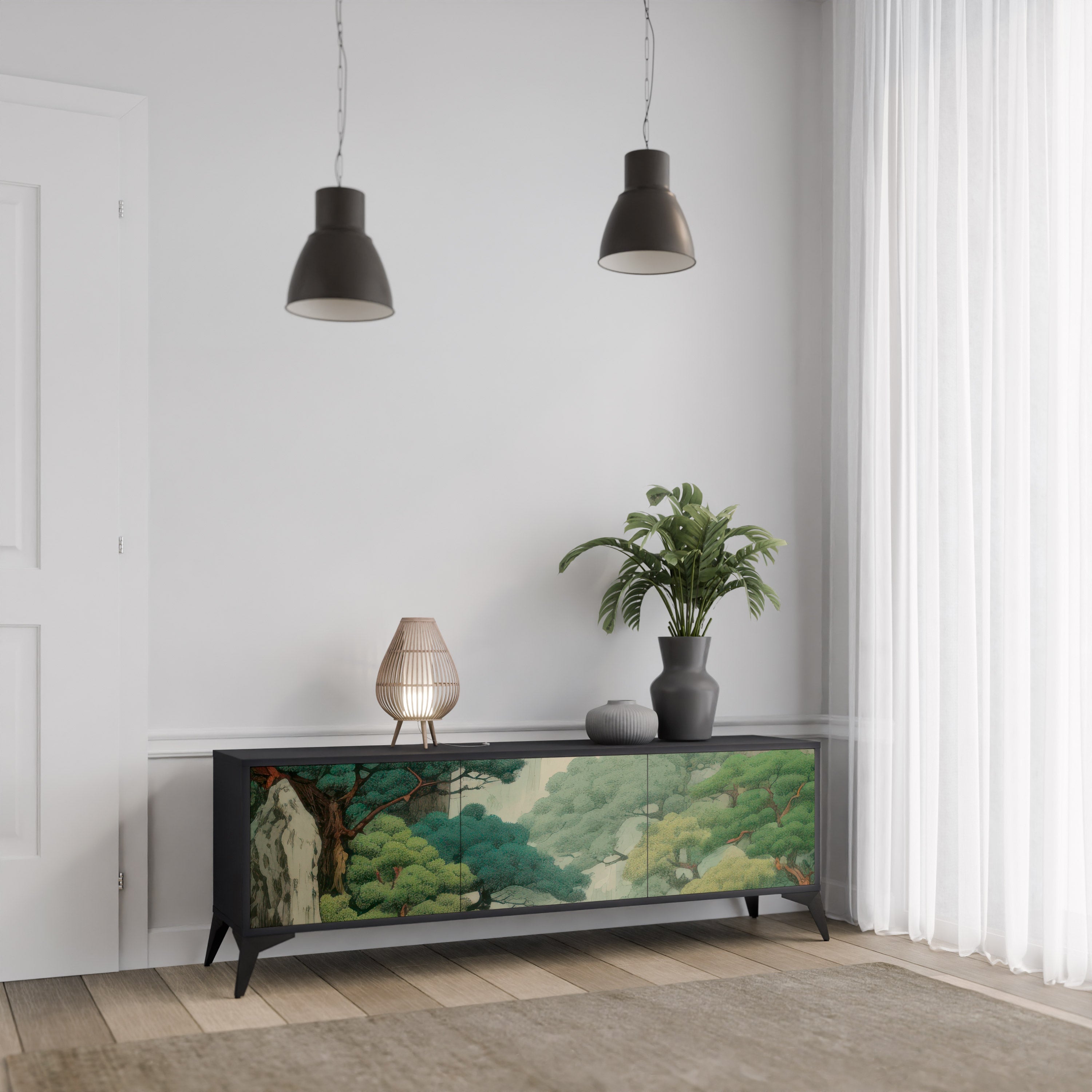 VERDURE ABYSS 3-türiger TV-Ständer in Schwarz