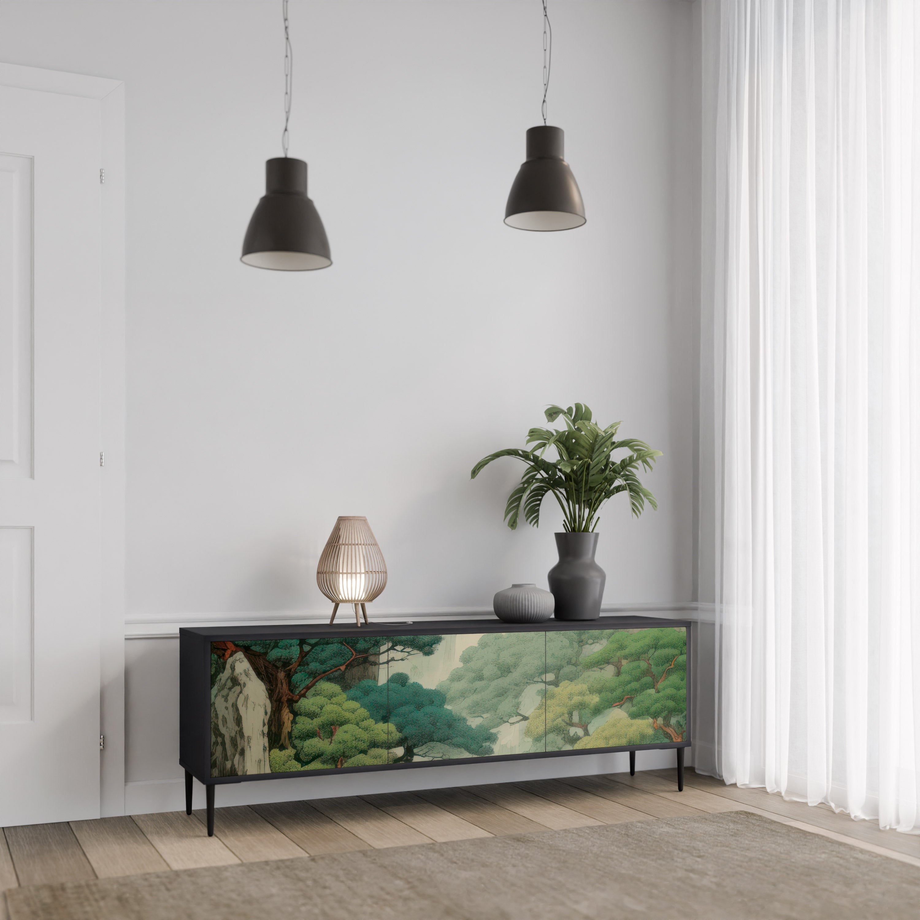 VERDURE ABYSS 3-türiger TV-Ständer in Schwarz