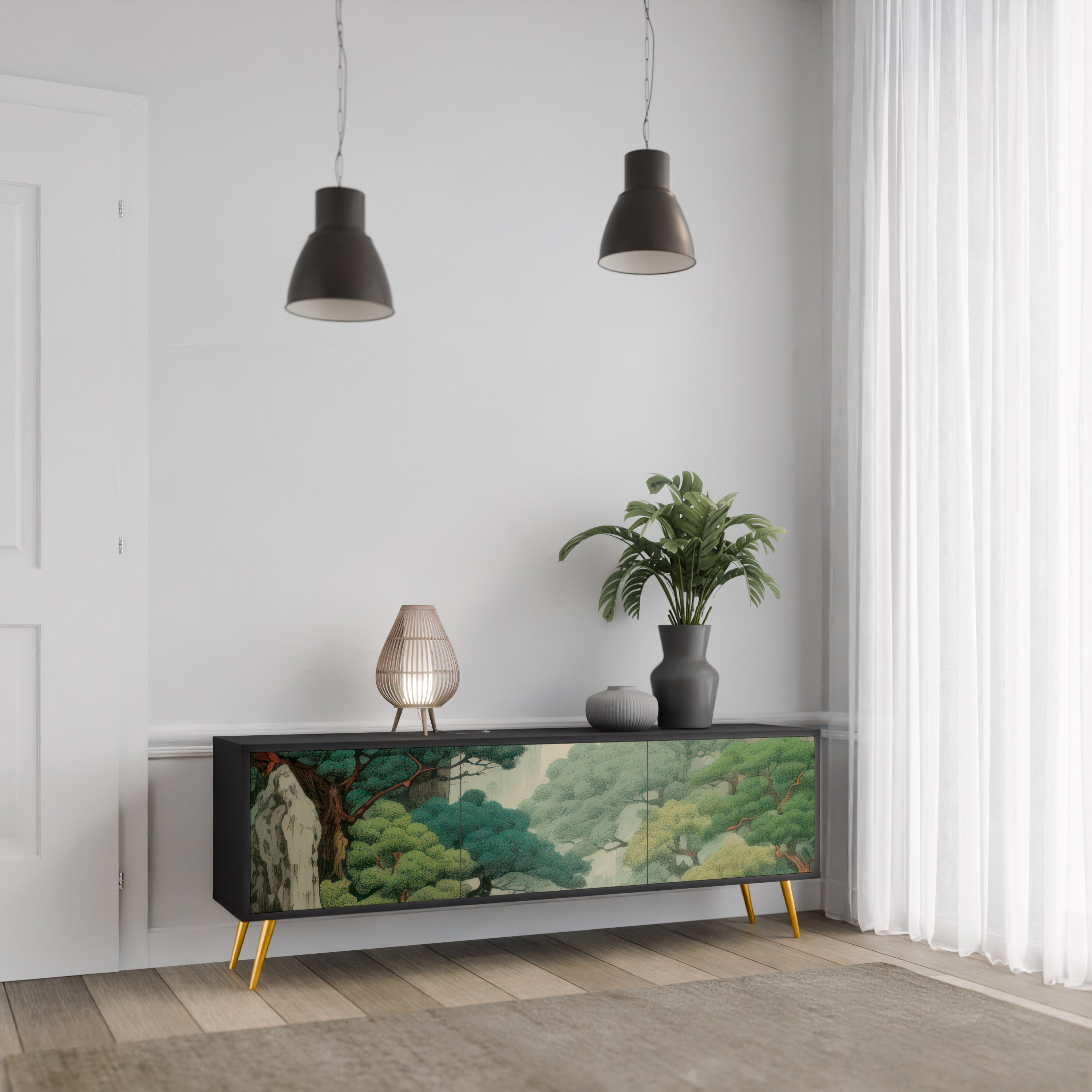 VERDURE ABYSS 3-türiger TV-Ständer in Schwarz