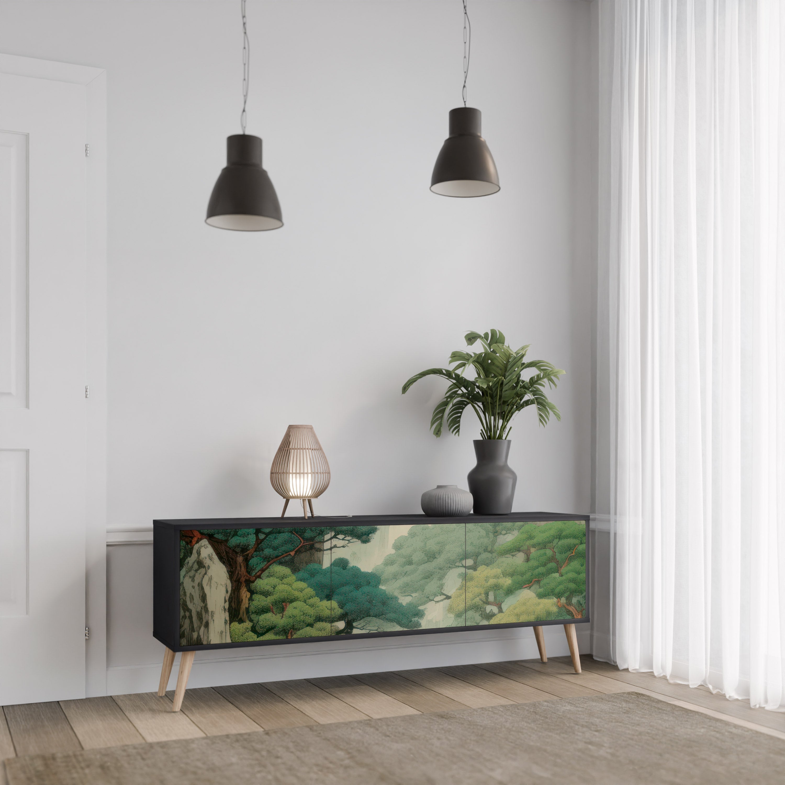 VERDURE ABYSS 3-türiger TV-Ständer in Schwarz