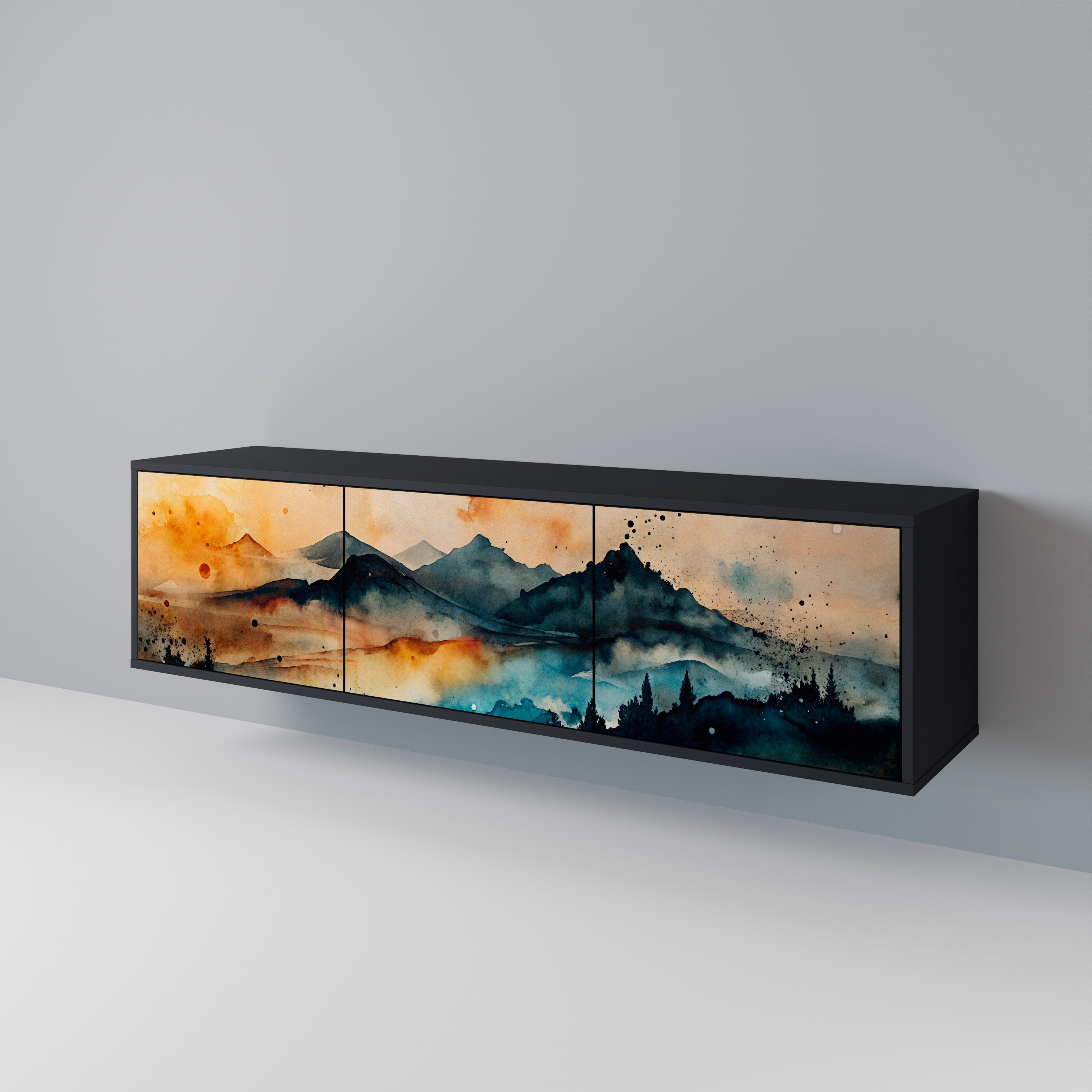 OMINOUS MOUNTAINS 3-türiger TV-Ständer in schwarzer Ausführung