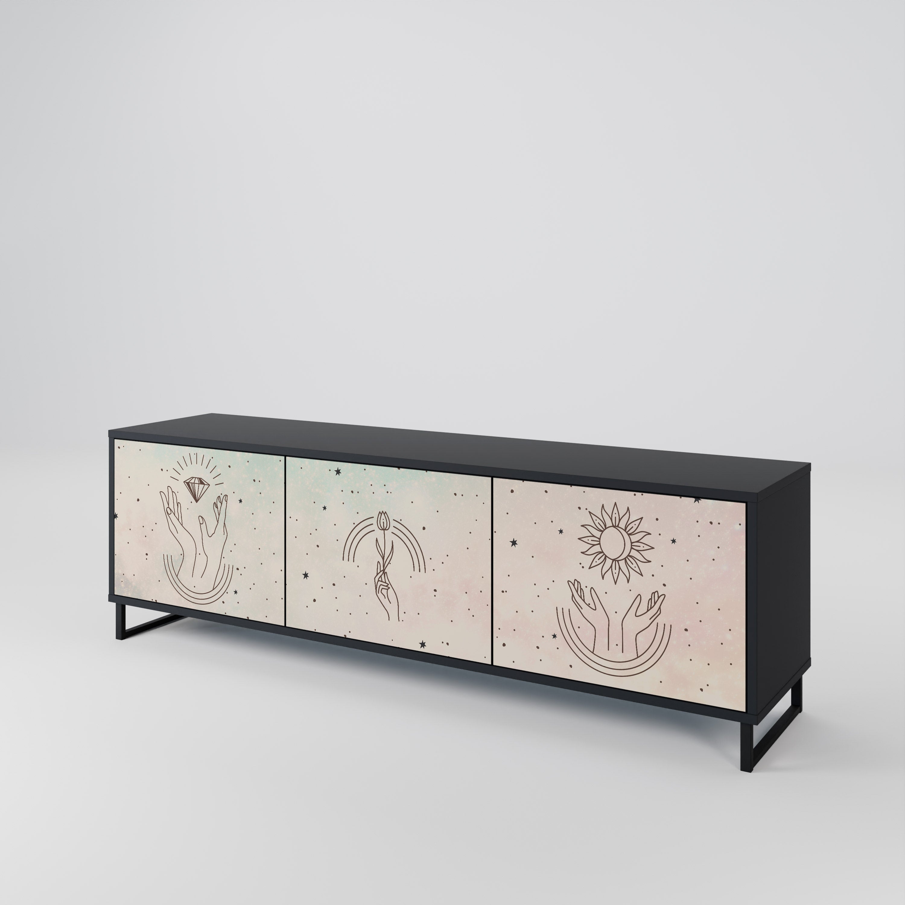 DELICATE BEAUTY 3-türiger TV-Ständer in Schwarz