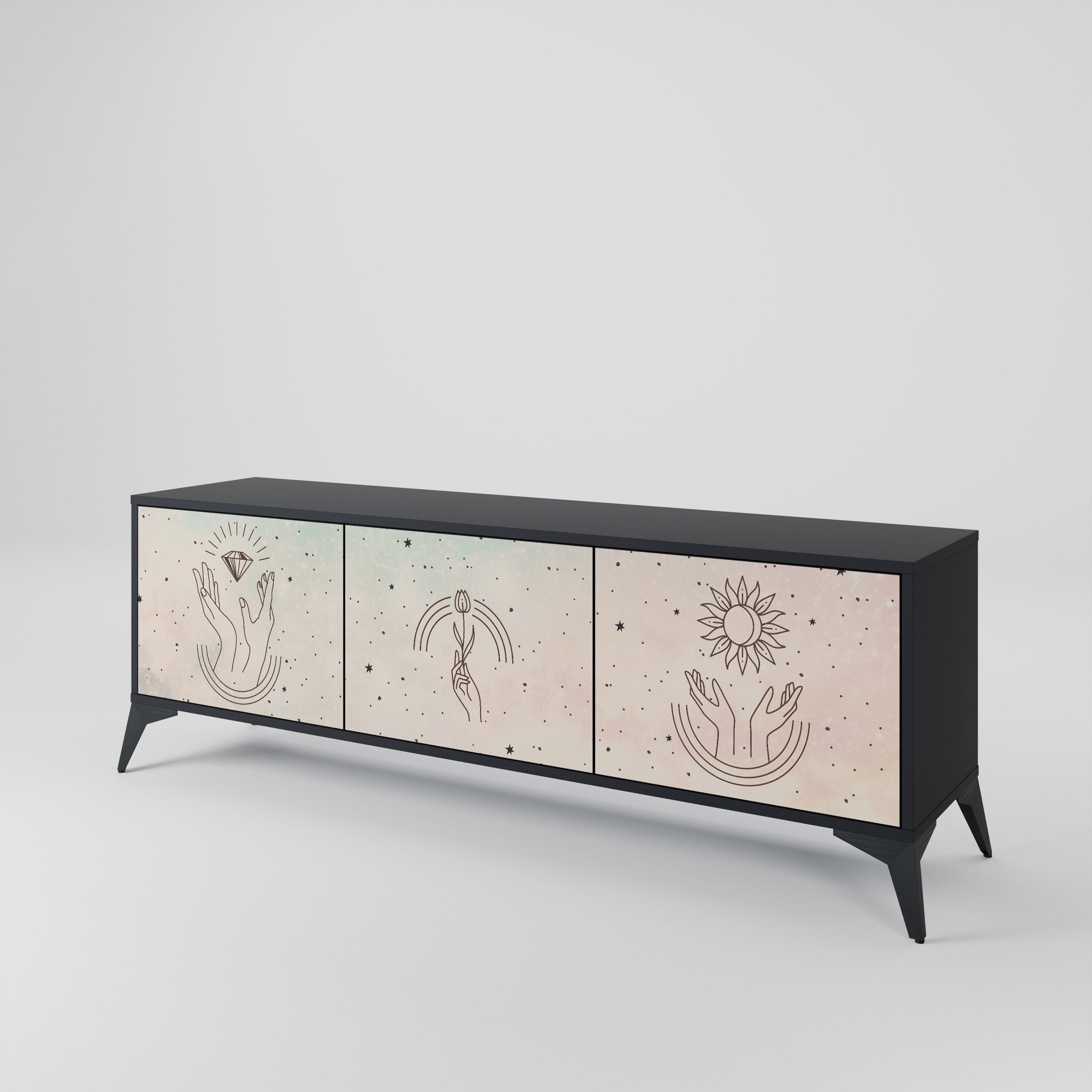DELICATE BEAUTY 3-türiger TV-Ständer in Schwarz